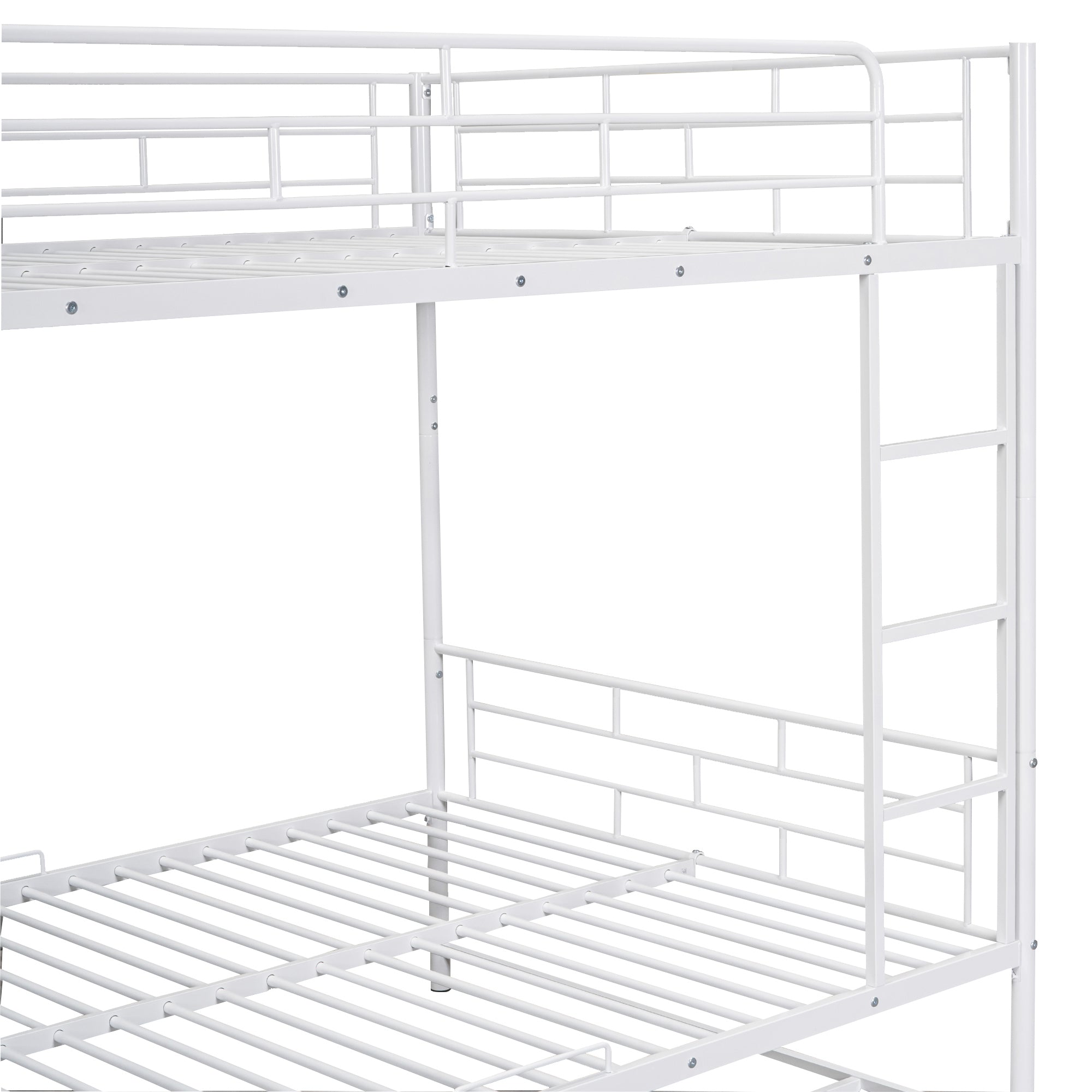 Full Over Full Metal Bunk Bed with Shelf and Guardrails, White - Atlantic Fine Furniture Melbourne FL