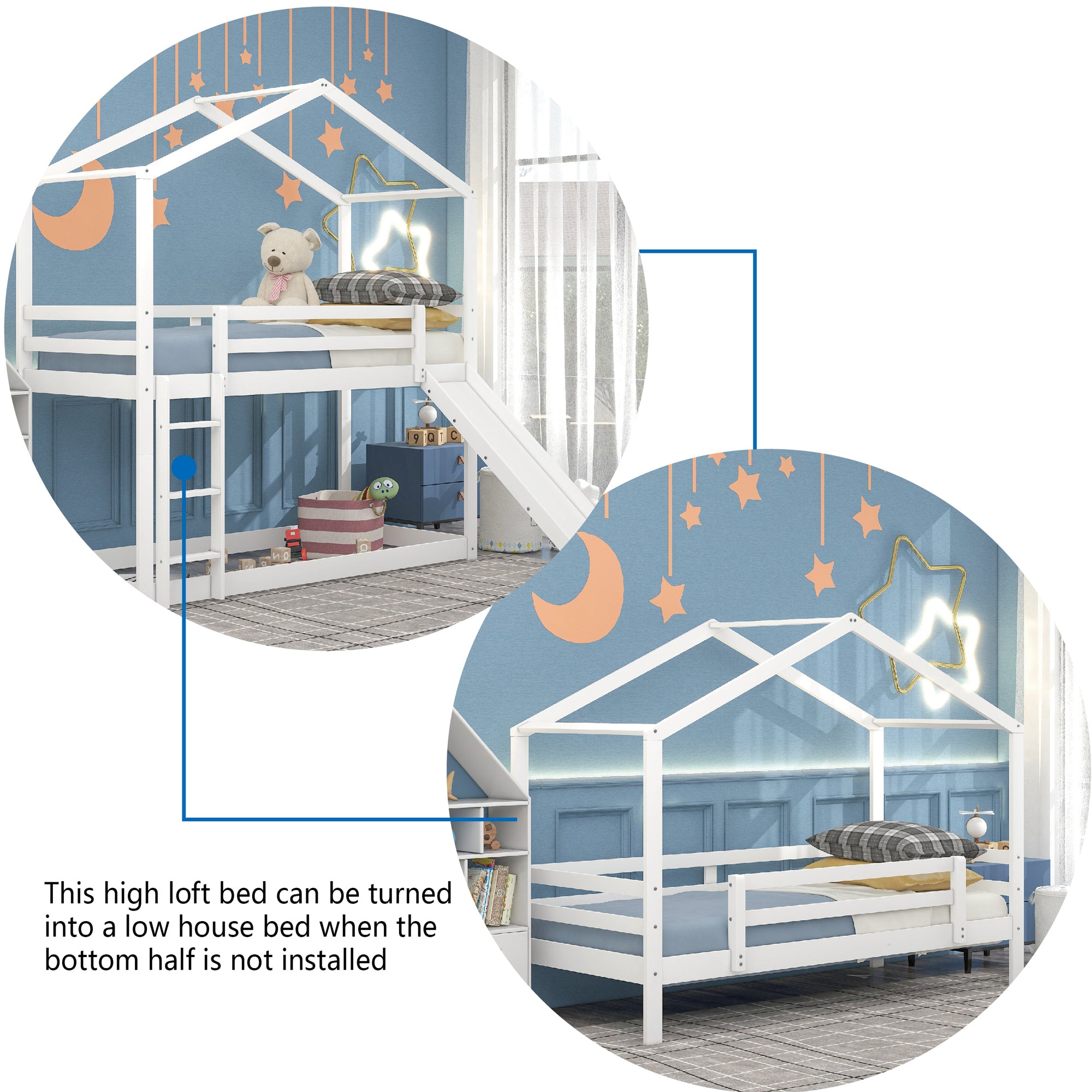 Twin Over Twin Bunk Bed with Roof, Slide and Ladder, White - Atlantic Fine Furniture Melbourne FL