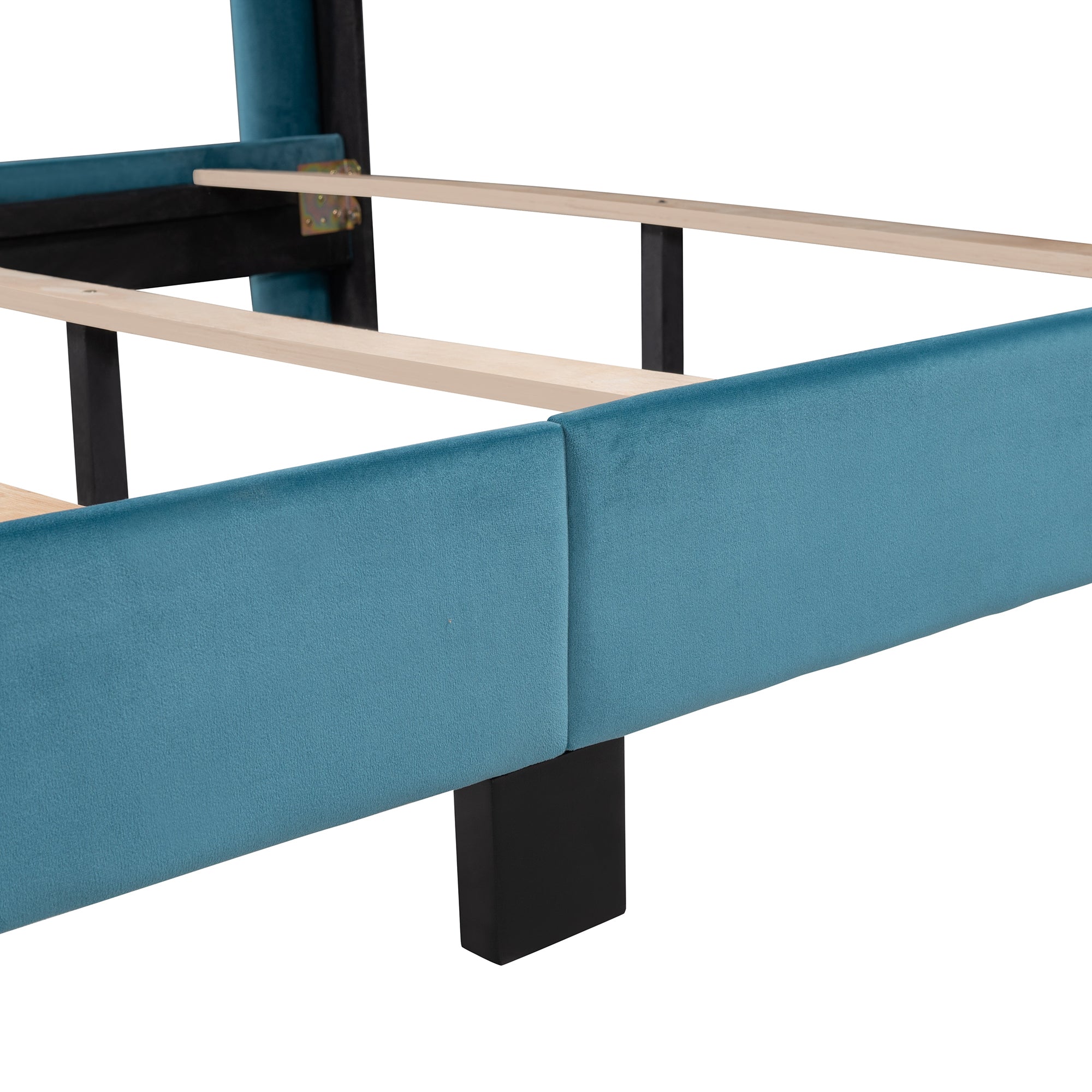 Queen Size Velvet Upholstered Platform Bed, Box Spring Needed - Blue - Atlantic Fine Furniture Melbourne FL