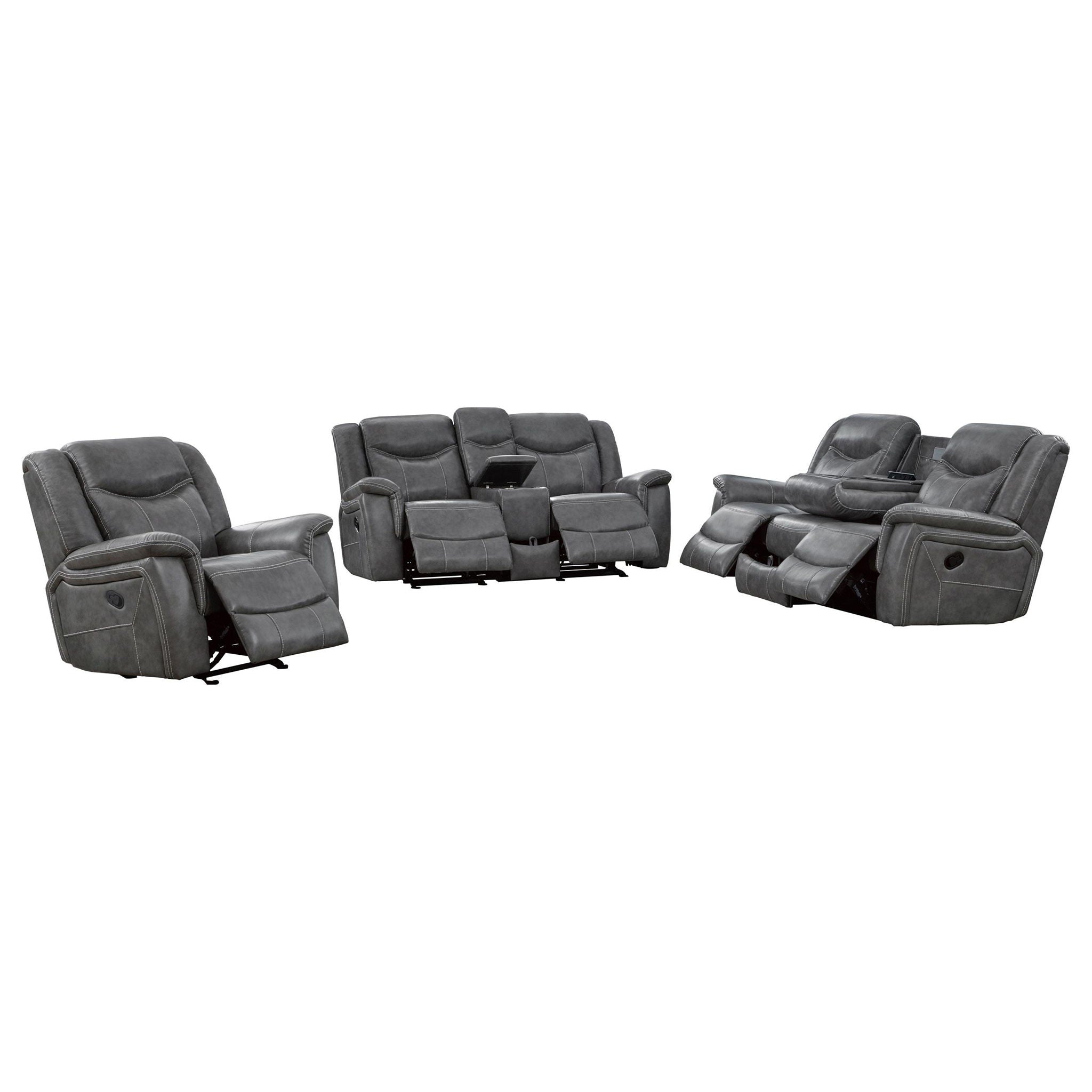 Conrad 3-piece Upholstered Padded Arm Motion Sofa Set Grey
