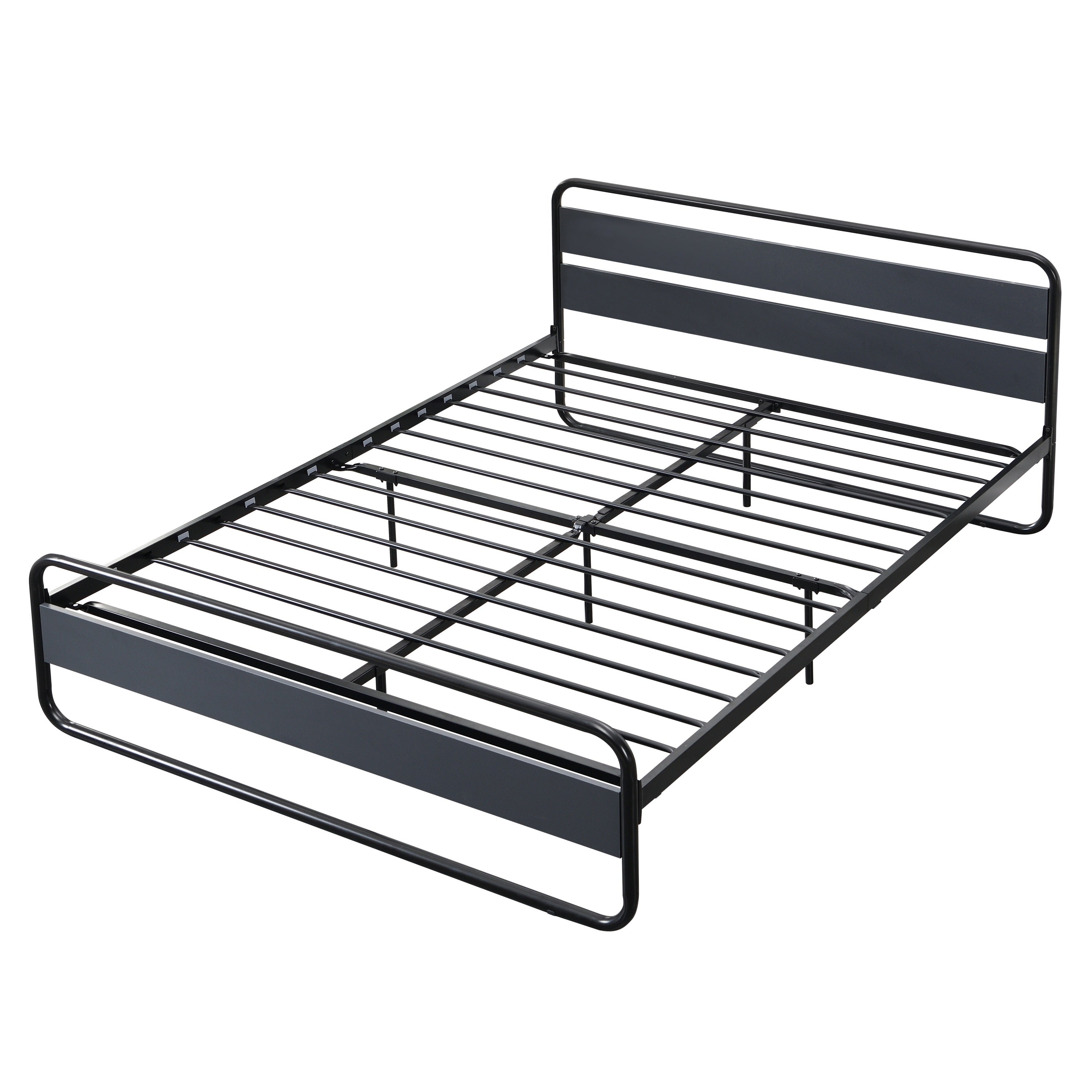 Industrial Platform Queen Bed Frame/Mattress Foundation with Rustic Headboard and Footboard, Strong Steel Slat Support, No Box Spring Needed, Noise Free, Easy Assembly - Atlantic Fine Furniture Melbourne FL