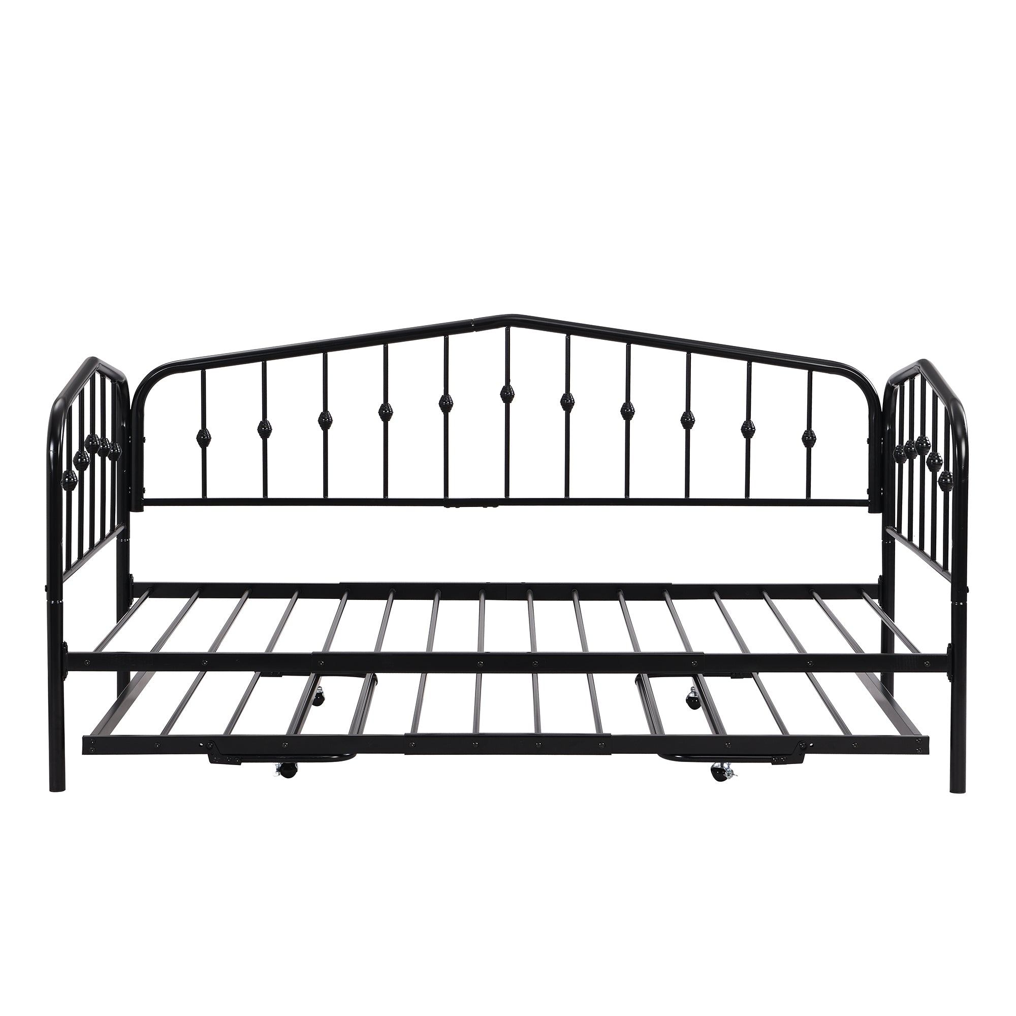 Twin Size Stylish Metal Daybed with Twin Size Adjustable Trundle, Portable Folding Trundle, Black