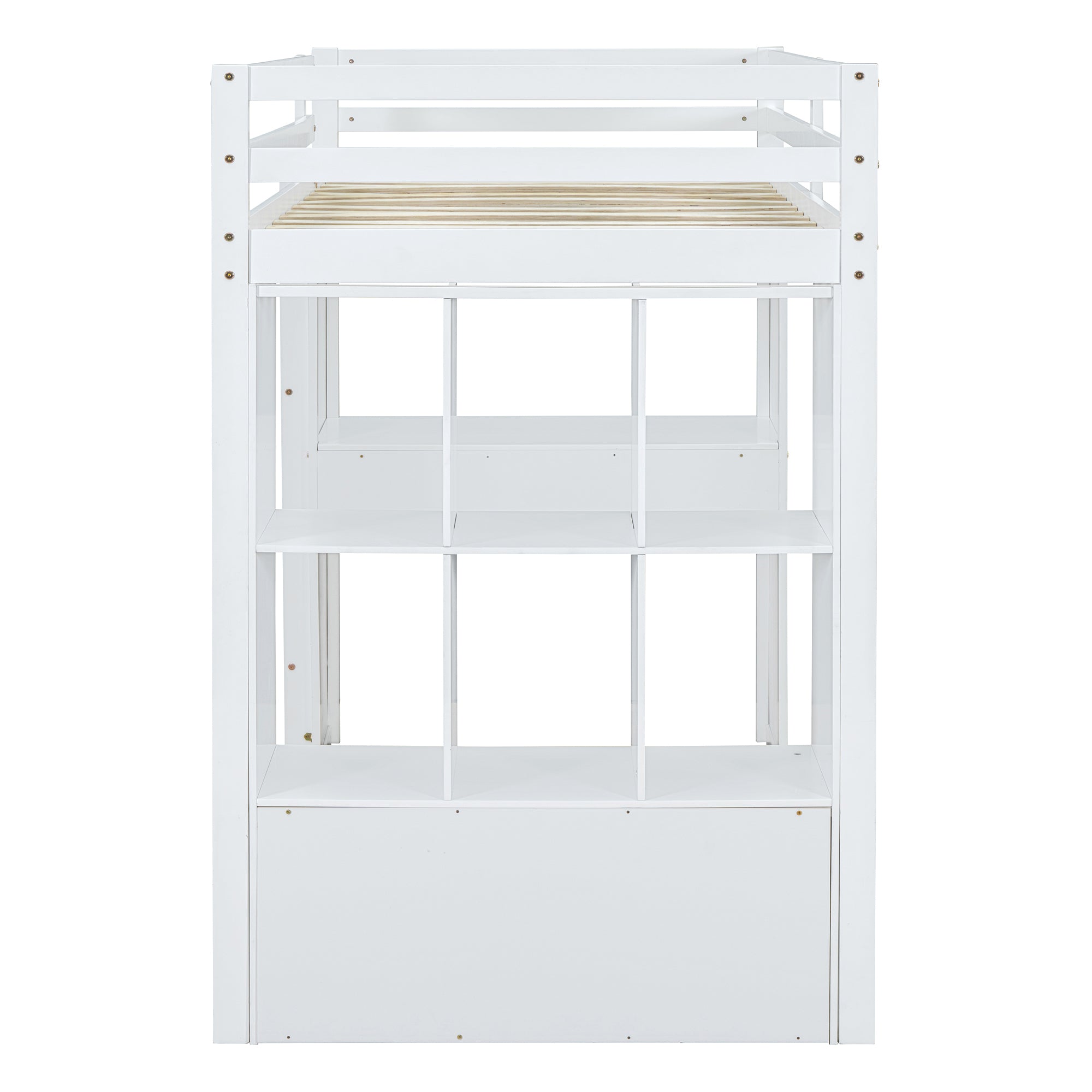 Twin Size Loft Bed with large shelves, writing desk and LED Light, White - Atlantic Fine Furniture Melbourne FL