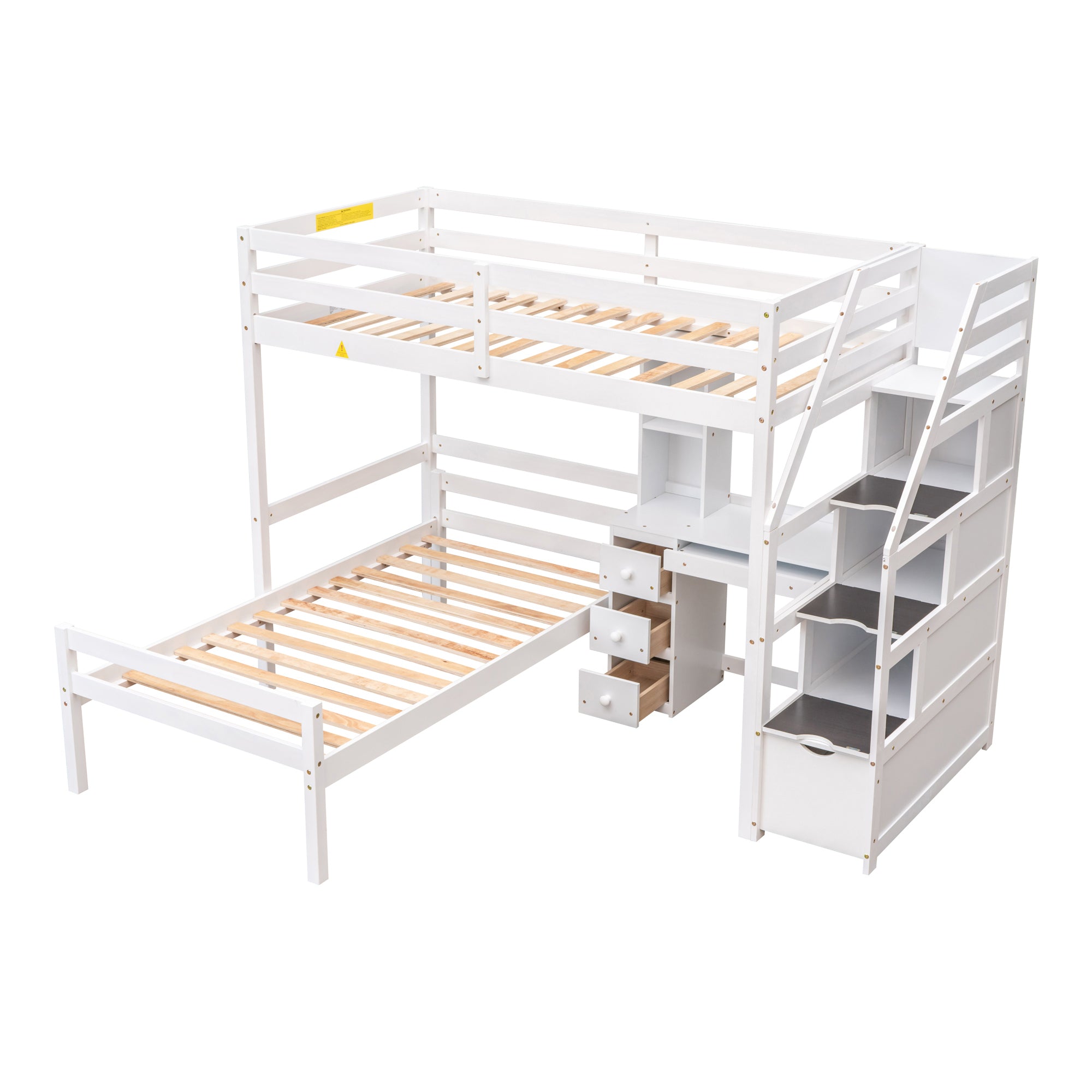 Twin Size Loft Bed with a Stand-alone Bed, Storage Staircase, Desk, Shelves and Drawers, White - Atlantic Fine Furniture Melbourne FL