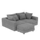 Plush Corduroy 4 Seat Sofa With Soft Pillows And Movable Ottoman