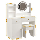 Fashion Vanity Desk With Mirror And Lights For Makeup And Cushioned Chair - White