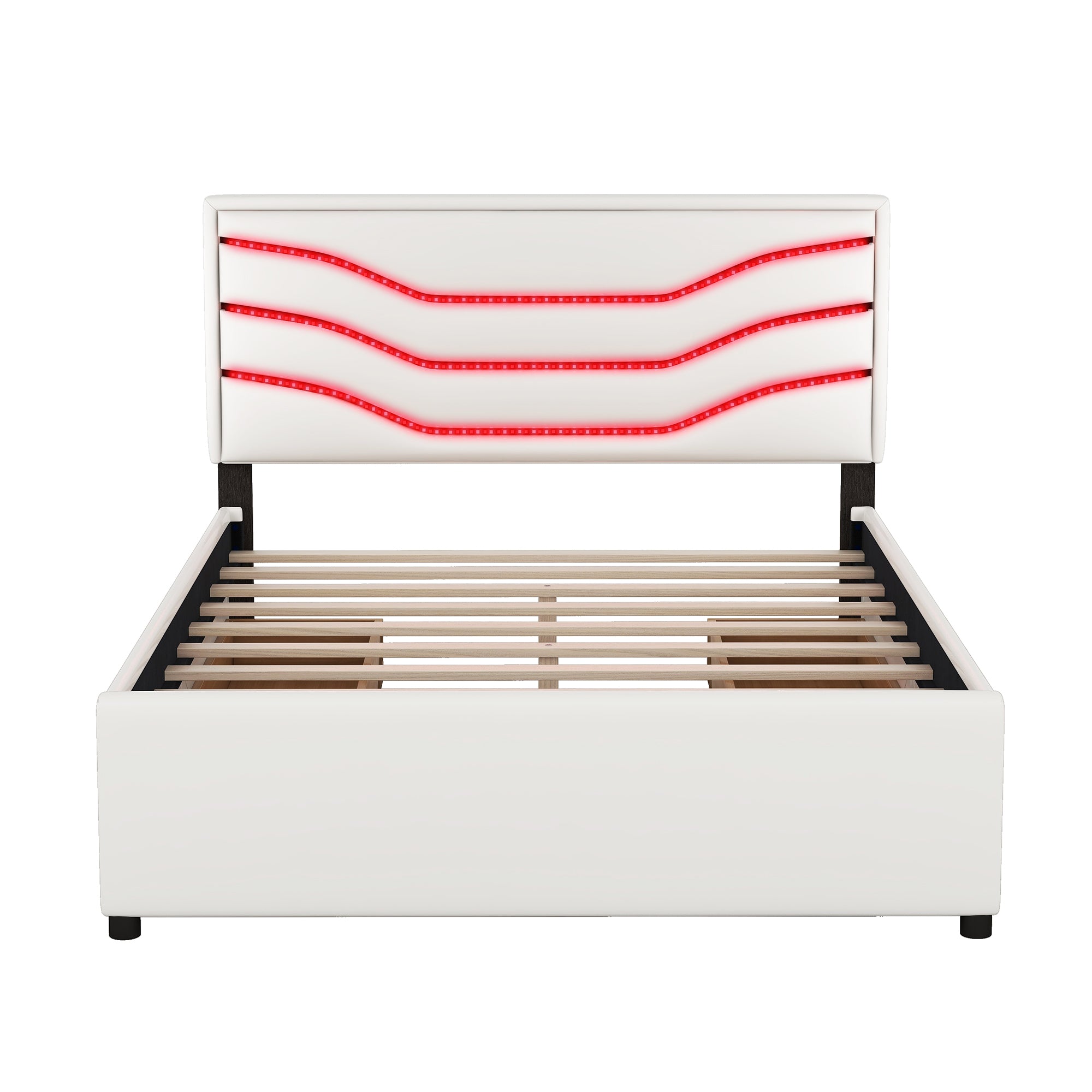 Queen Size Upholstered Storage Platform Bed with LED, 4 Drawers and USB Charging, White - Atlantic Fine Furniture Melbourne FL