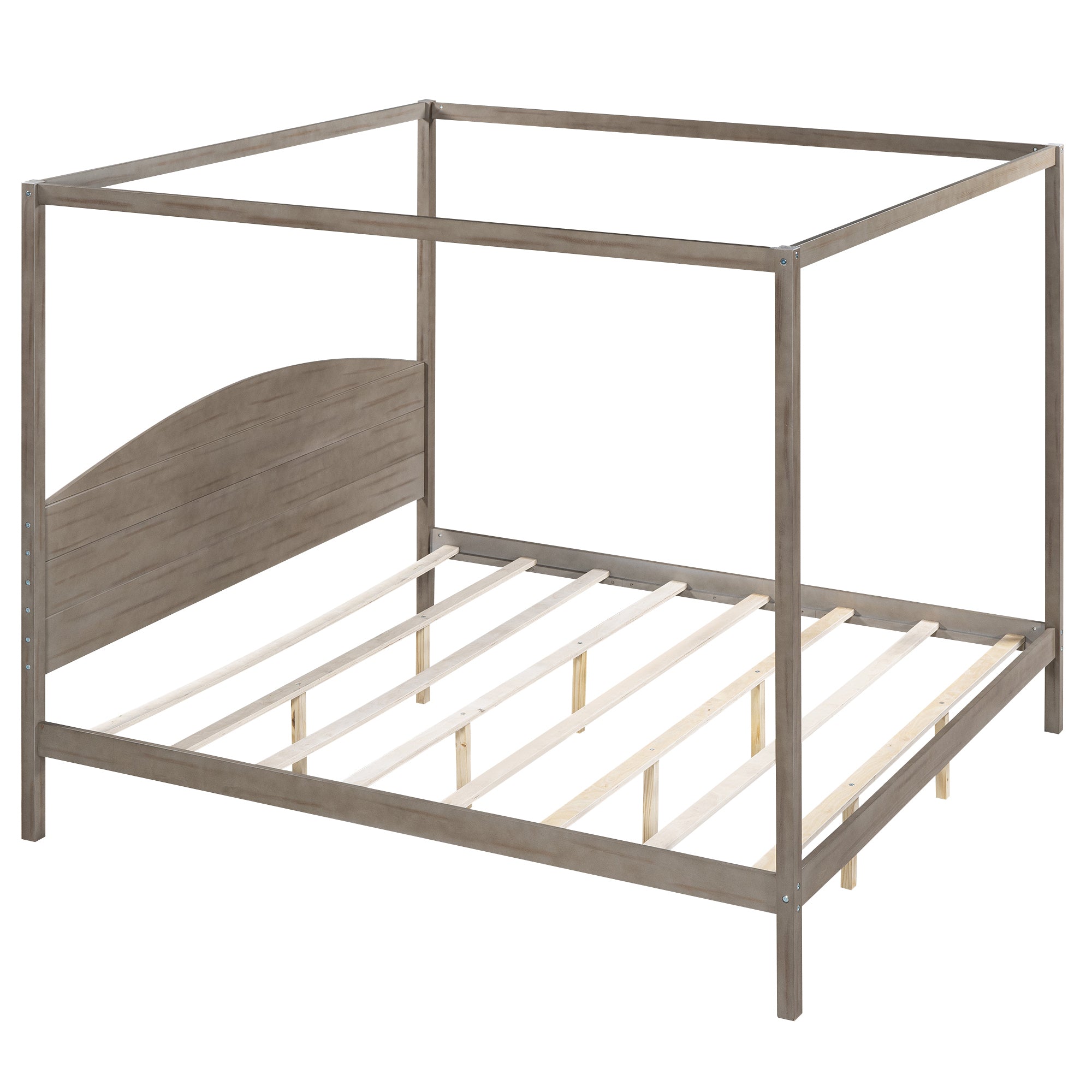 King Size Canopy Platform Bed with Headboard and Support Legs, Brown Wash - Atlantic Fine Furniture Melbourne FL