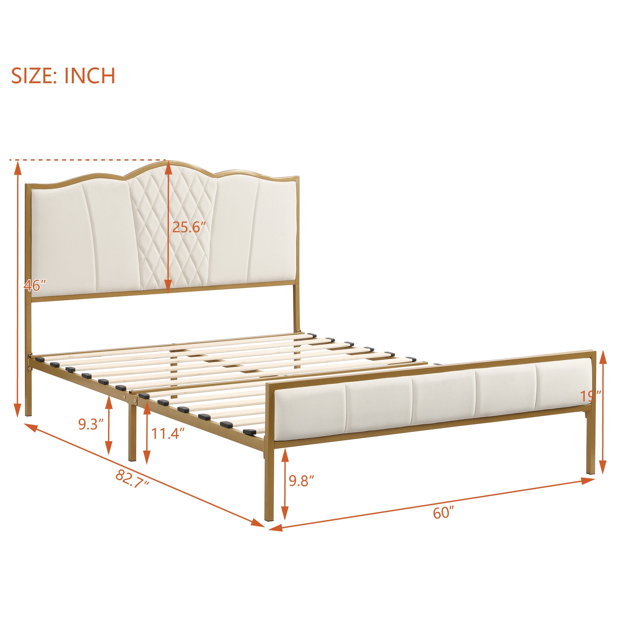 Queen Size Bed Frame, Modern Upholstered Bed Frame with Tufted Headboard, Golden Metal Platform Bed Frame with Wood Slat Support, Noise Free, No Box Spring Needed,Beige - Atlantic Fine Furniture Melbourne FL