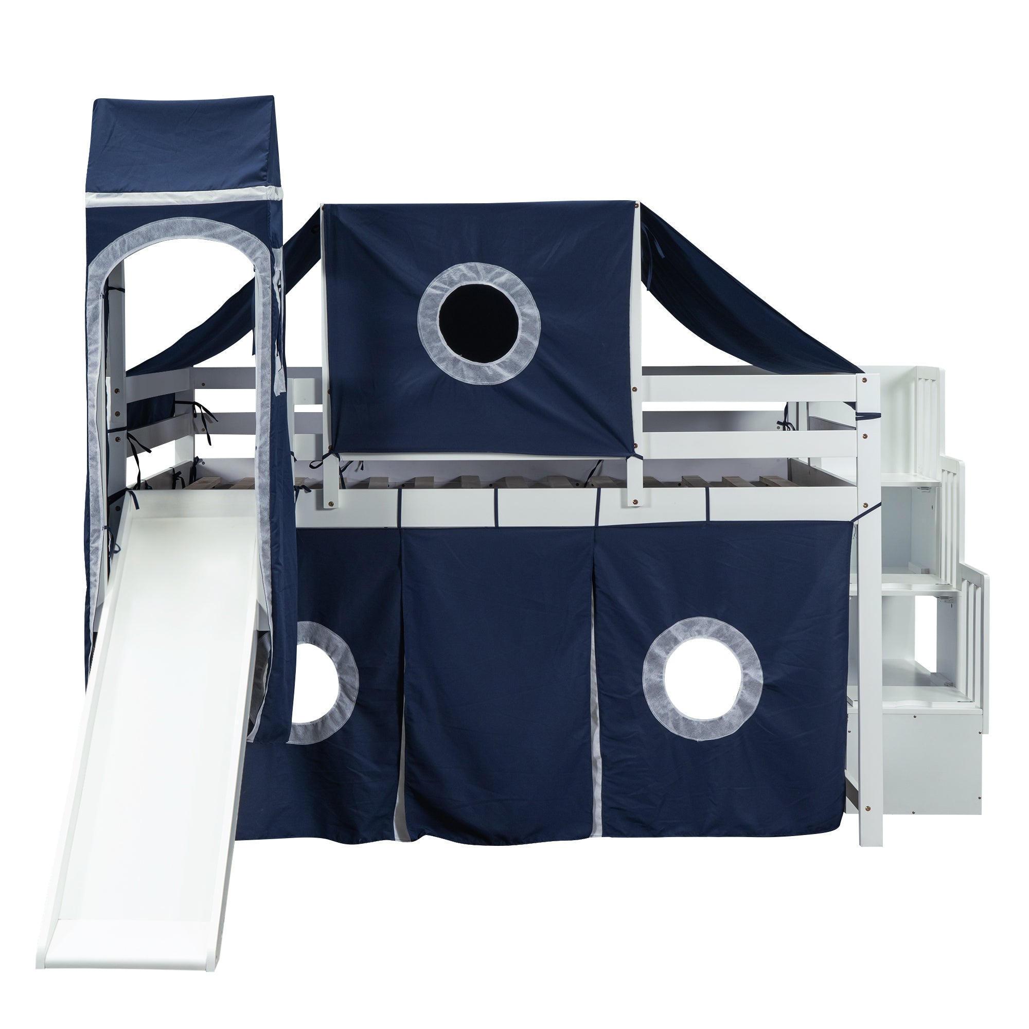 Full Size Loft Bed with Tent and Tower - Blue - Atlantic Fine Furniture Melbourne FL