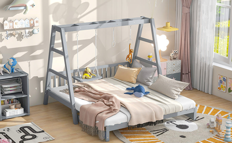 Extendable Twin Daybed with Swing and Ring Handles, Gray(Twin bed can be pulled out to be King) - Atlantic Fine Furniture Melbourne FL