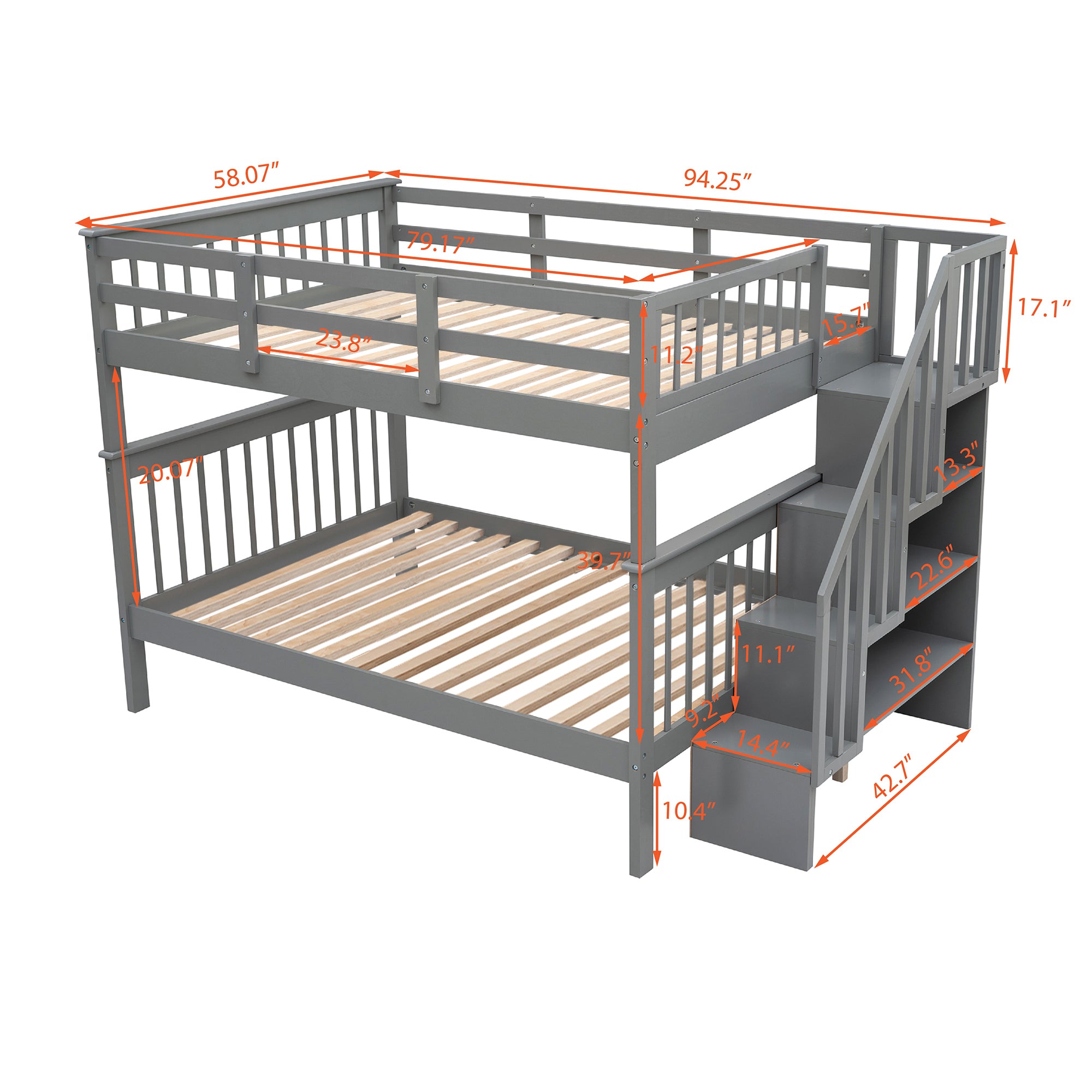 Stairway Full-Over-Full Bunk Bed with Storage and Guard Rail for Bedroom, Dorm, Gray(OLD SKU:LP000110AAE) - Atlantic Fine Furniture Melbourne FL