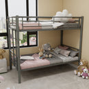 Metal Bunk Bed For Kids, Convertible Bedframe With Ladders & Guardrail