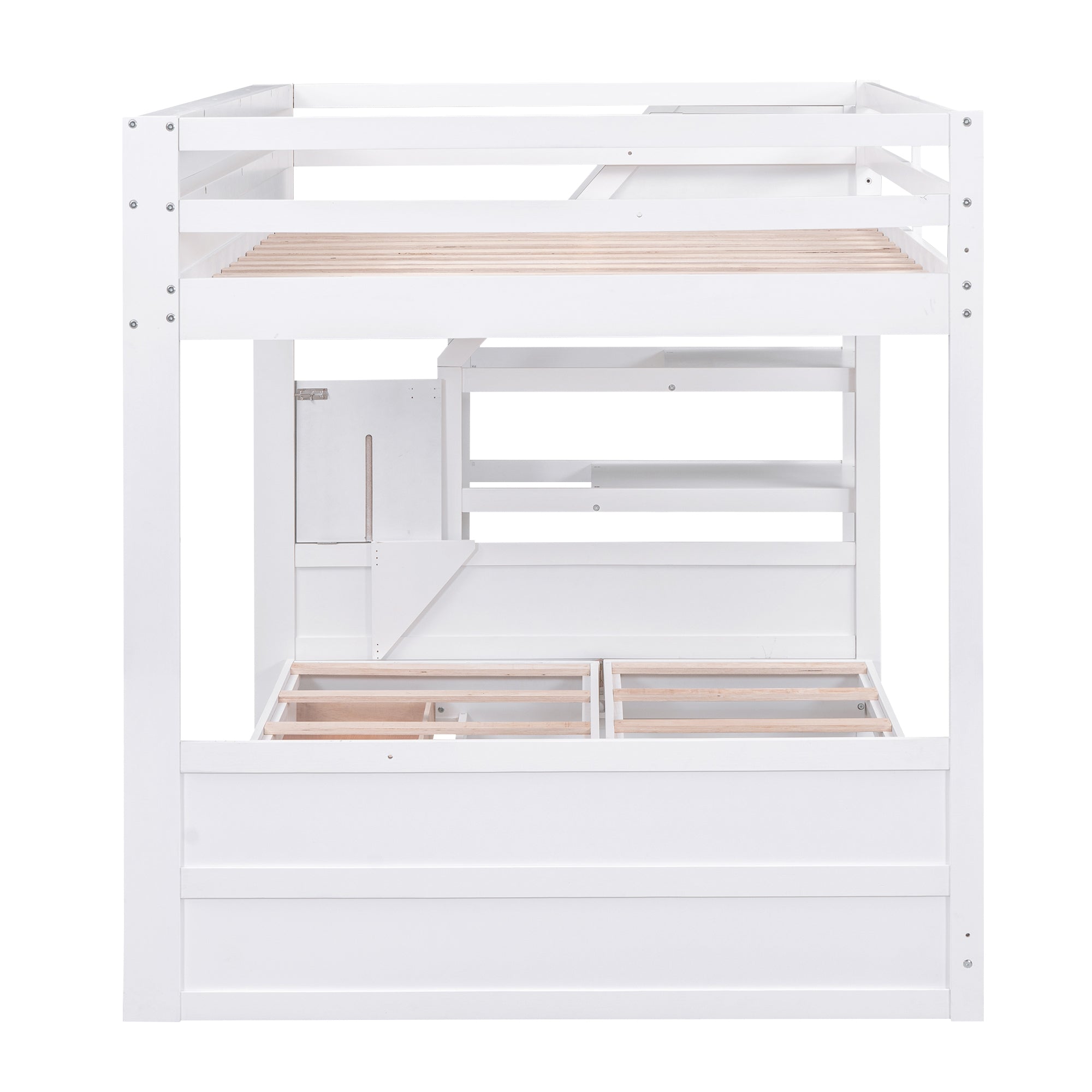 Wood Full Size Convertible Bunk Bed with Storage Staircase, Bedside Table, and 3 Drawers, White - Atlantic Fine Furniture Melbourne FL