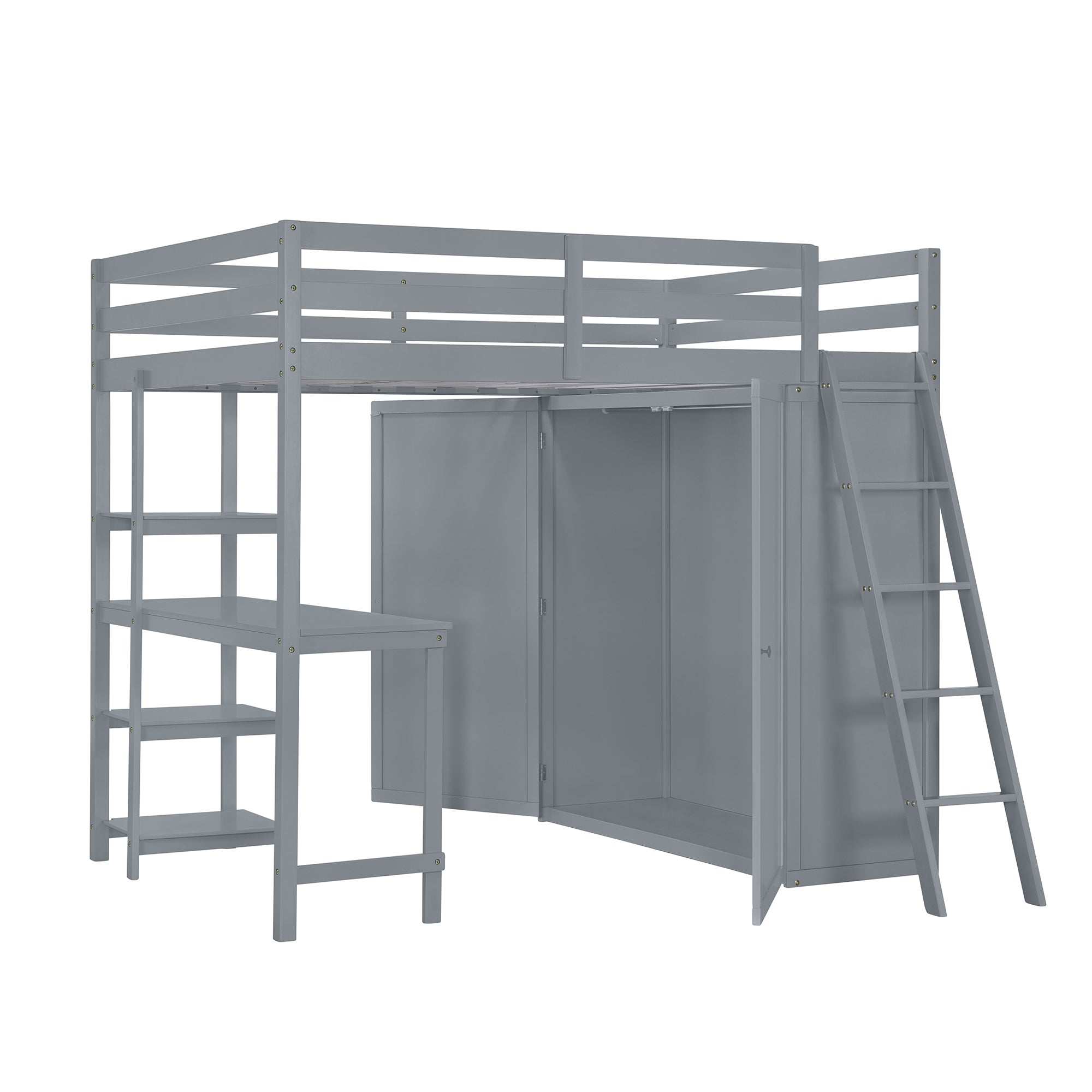Full Size Loft Bed with Wardrobe and Desk and Shelves, Gray - Atlantic Fine Furniture Melbourne FL