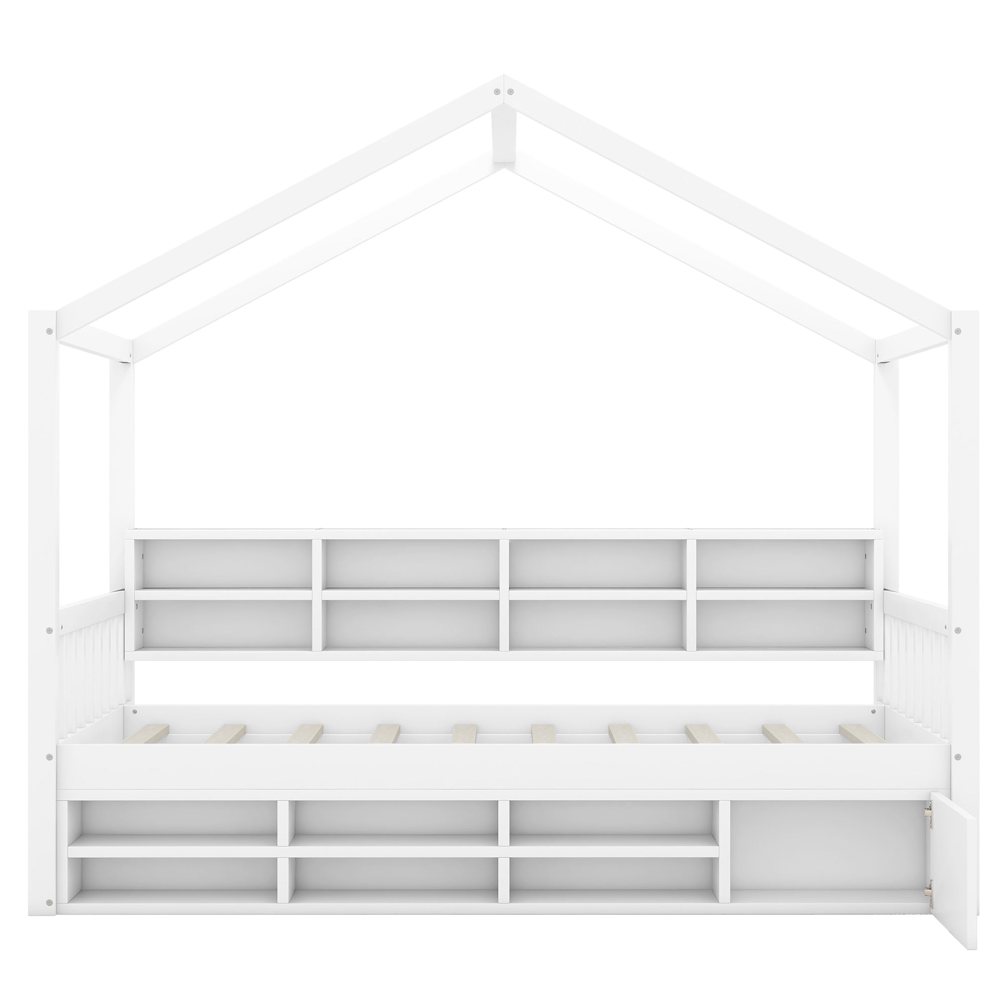 Twin Size Wooden House Bed with Shelves and a Mini-cabinet, White - Atlantic Fine Furniture Melbourne FL