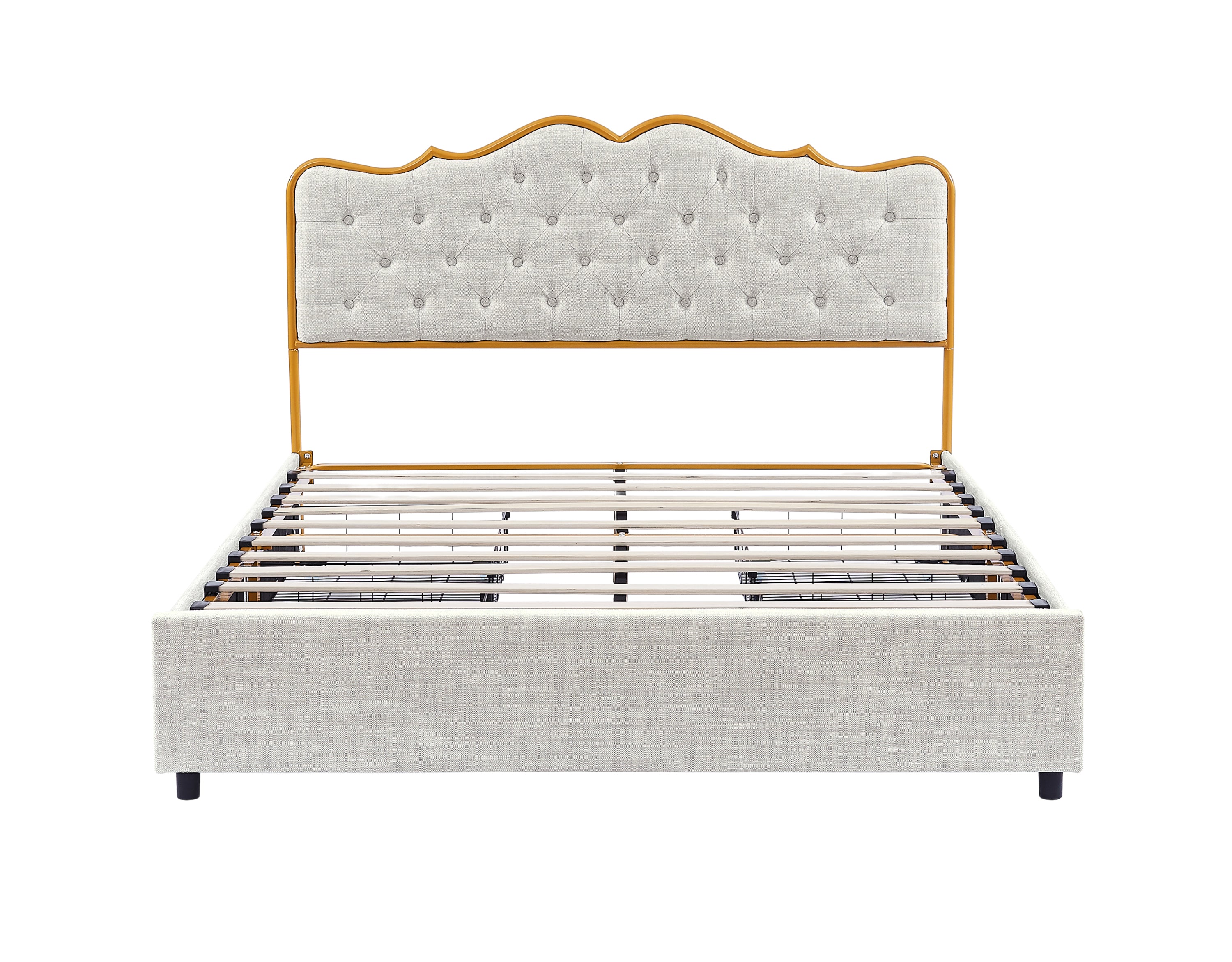 Classic steamed bread shaped backrest, metal frame, solid wood ribs, with four storage drawers, sponge soft bag, comfortable and elegant atmosphere, light gray, Full- size, F sleeping bed - Atlantic Fine Furniture Melbourne FL