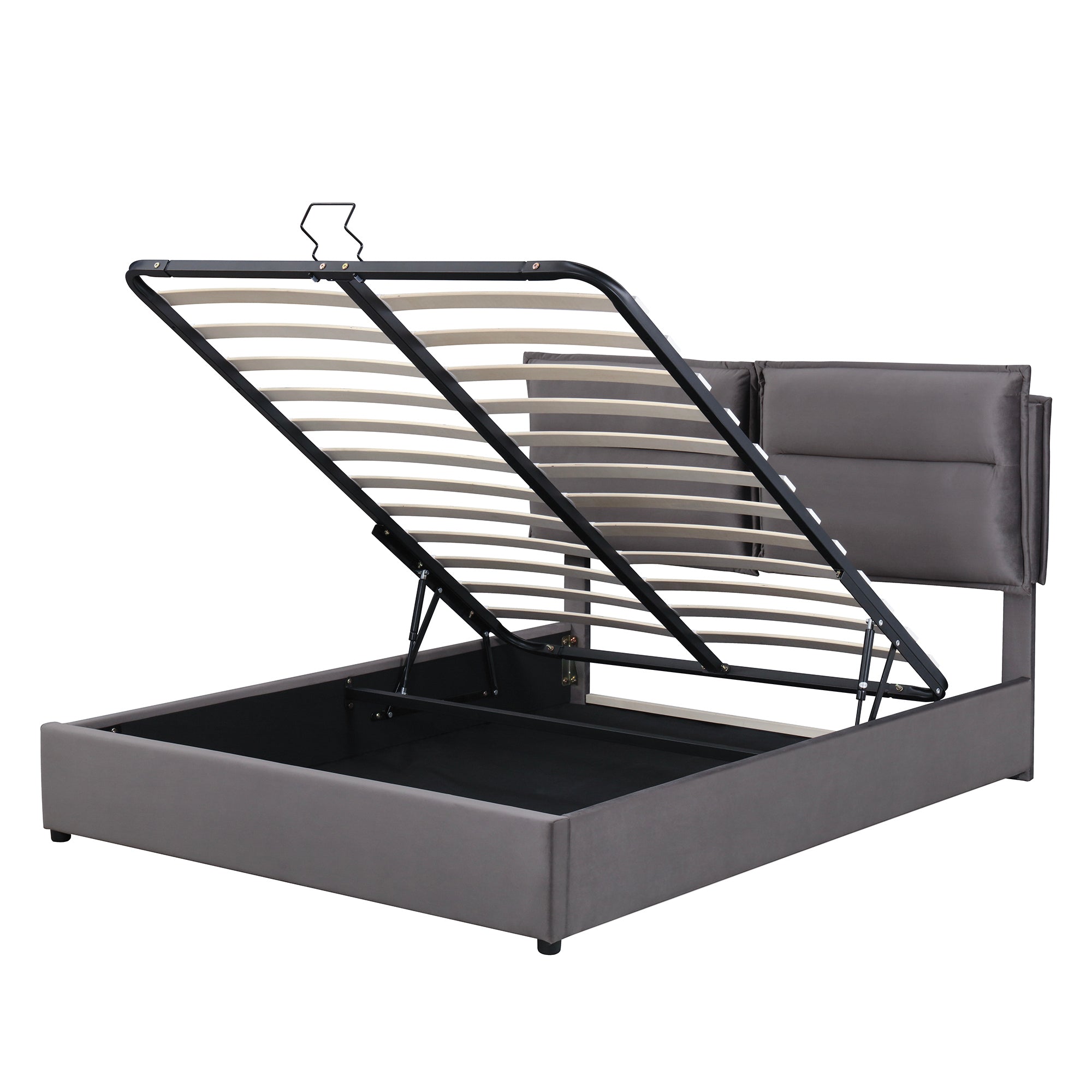 Upholstered Platform bed with a Hydraulic Storage System, Full size, Gray - Atlantic Fine Furniture Melbourne FL