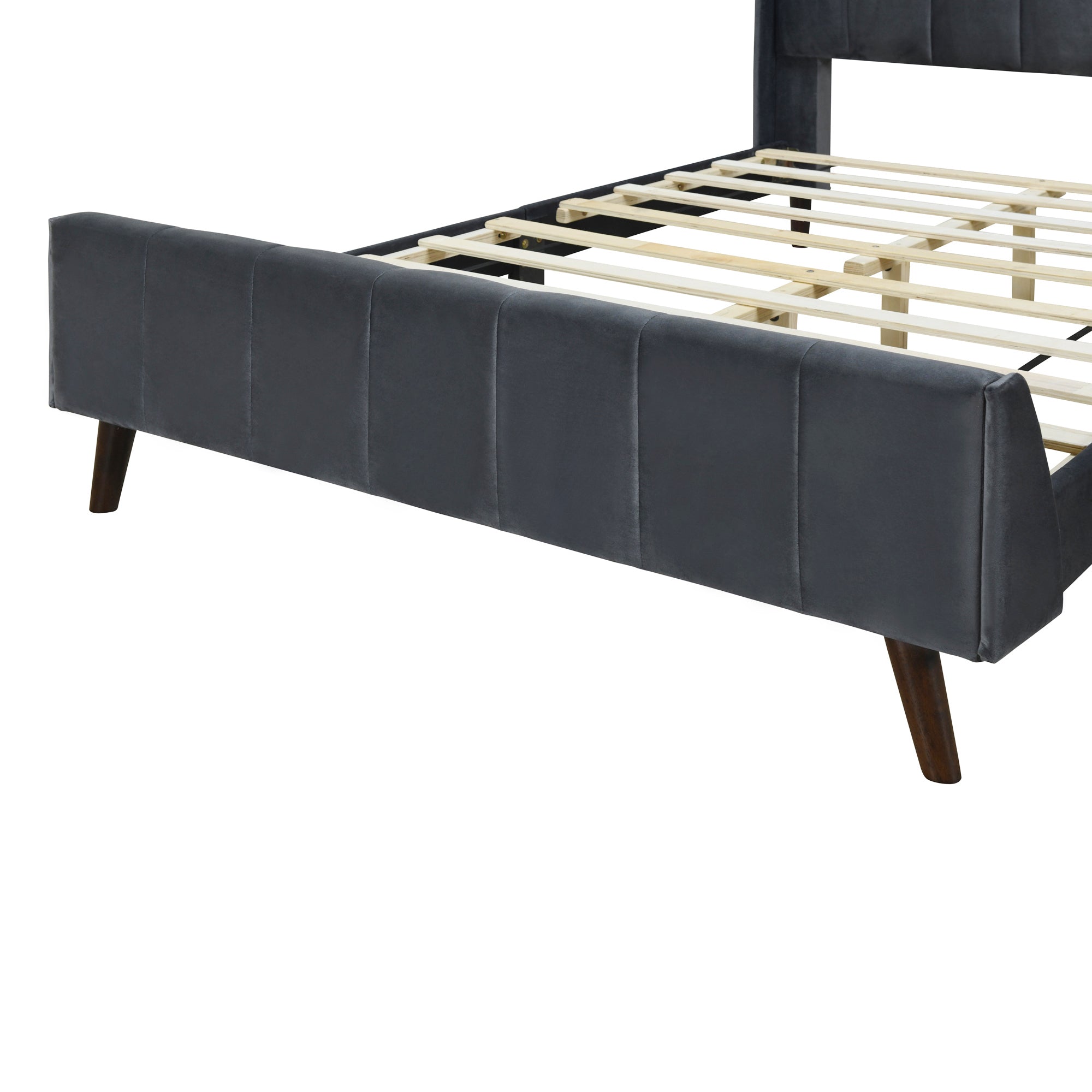 Full Size Upholstered Platform Bed, Velvet, Gray - Atlantic Fine Furniture Melbourne FL