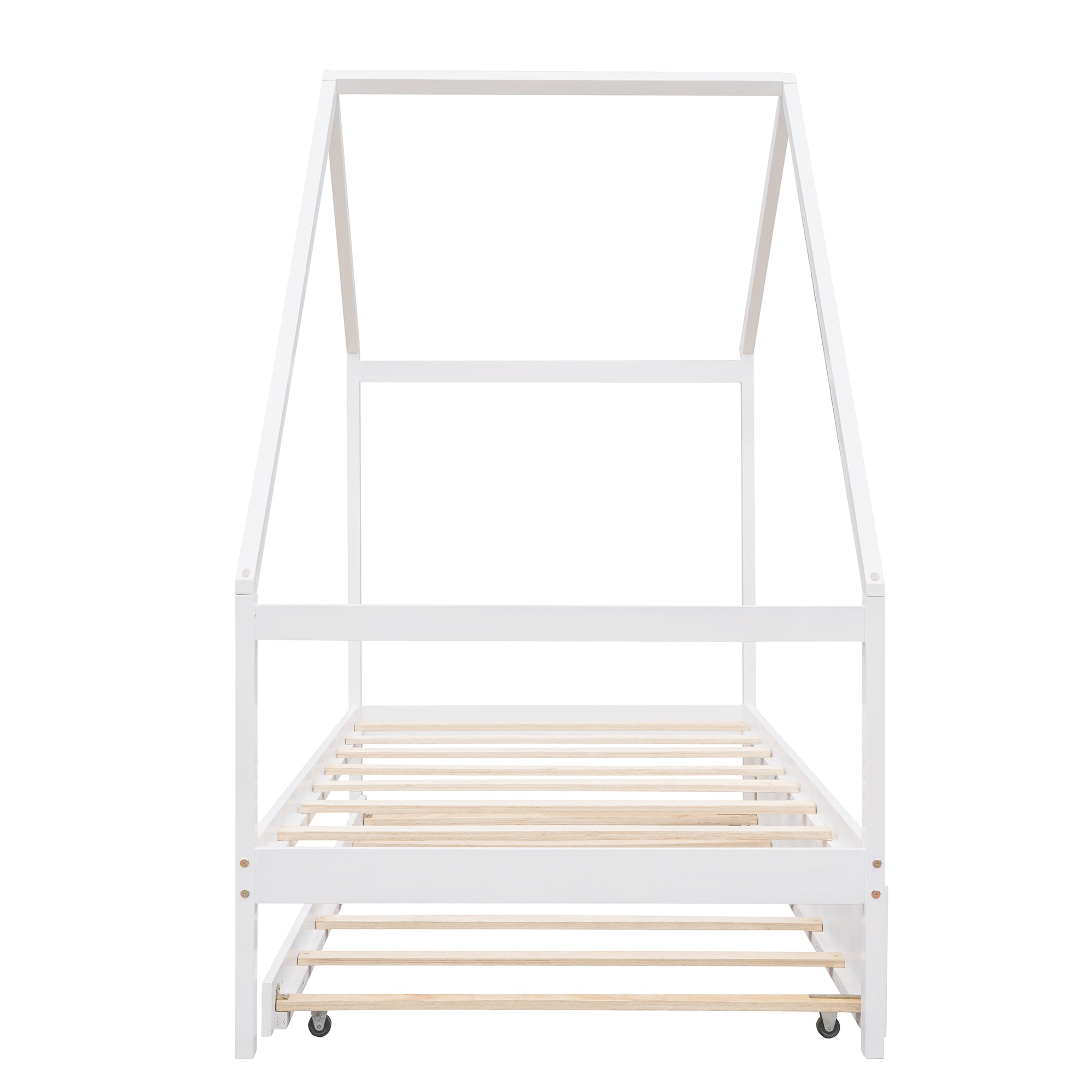 Twin Size Wooden House Bed With Twin Size Trundle, White - Atlantic Fine Furniture Melbourne FL