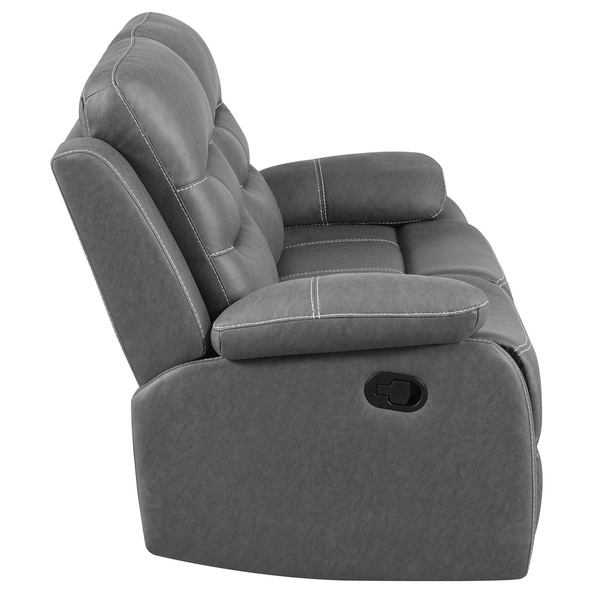 Nova Upholstered Padded Arm Reclining Loveseat Dark Grey - Atlantic Fine Furniture Melbourne FL