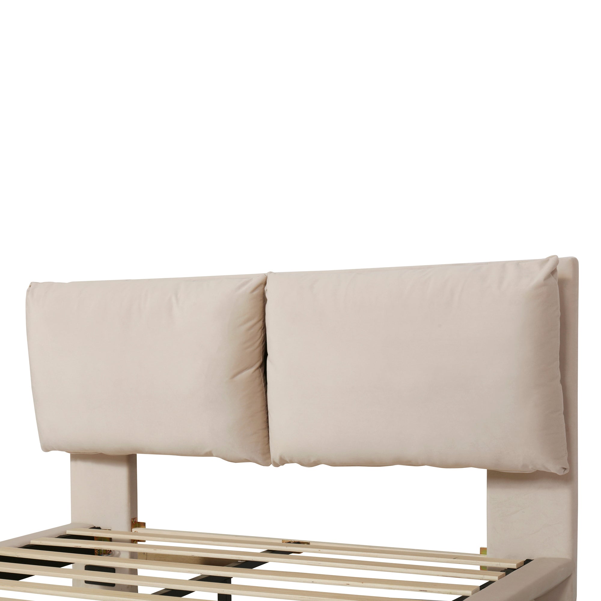 Queen Size Upholstered Platform Bed with Sensor Light and 2 Large Backrests, Stylish Platform Bed with 2 sets of USB Port and Socket on each rear Bed Leg, Beige - Atlantic Fine Furniture Melbourne FL