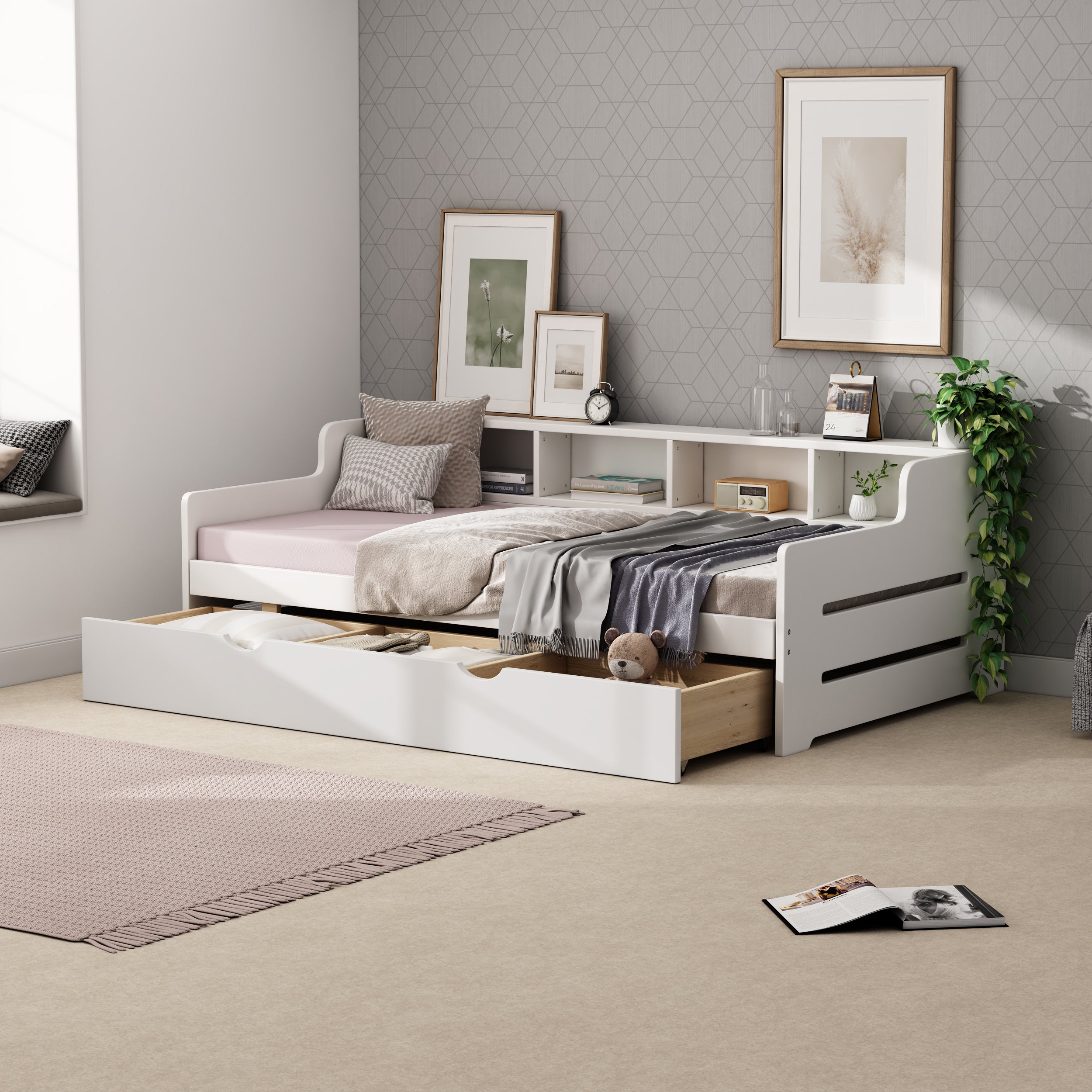 Twin Size Wooden Day Bed with 3 Trawers for Guest Room, Small Bedroom, Study Room, White - Atlantic Fine Furniture Melbourne FL
