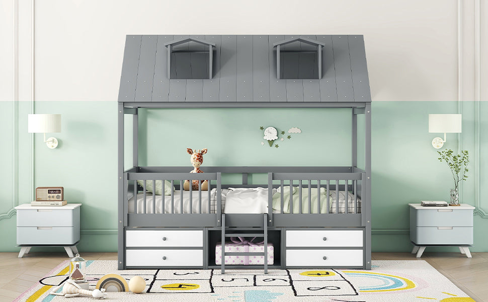Twin Size Wood Bed House Bed Frame,Gray - Atlantic Fine Furniture Melbourne FL