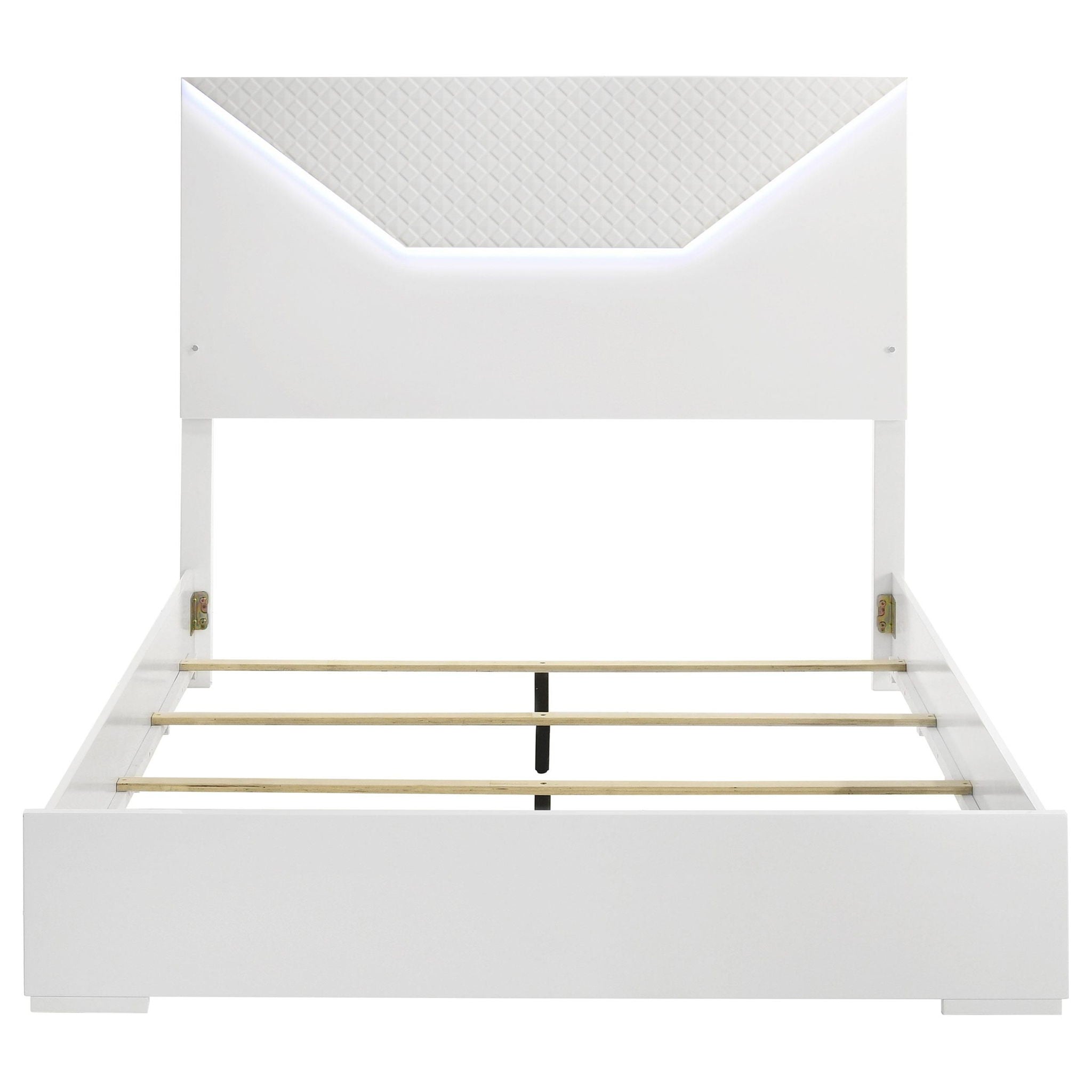 Ives Queen Panel Bed LED Headboard White High Gloss