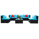 5 Pieces Rattan Sectional Outdoor Furniture Cushioned U Sof Set With 2 Pillow - Black / Blue