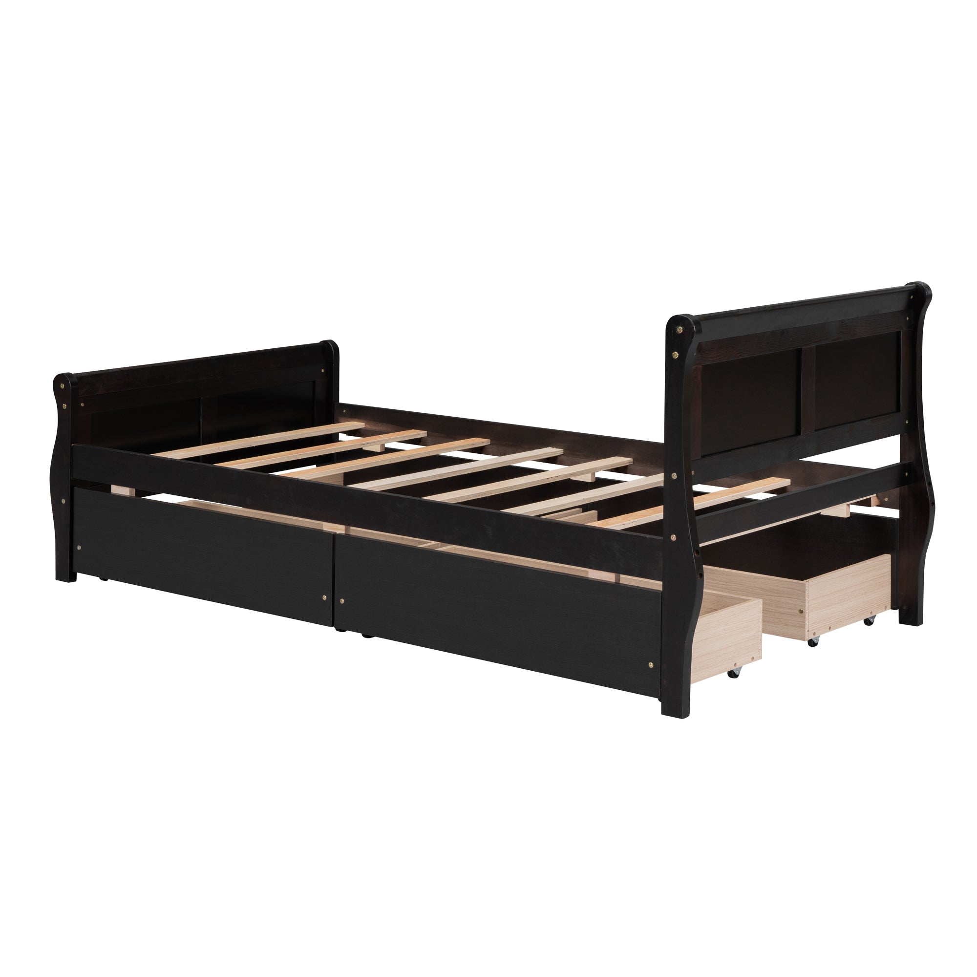 Twin Size Wood Platform Bed with 4 Drawers and Streamlined Headboard & Footboard, Espresso - Atlantic Fine Furniture Melbourne FL