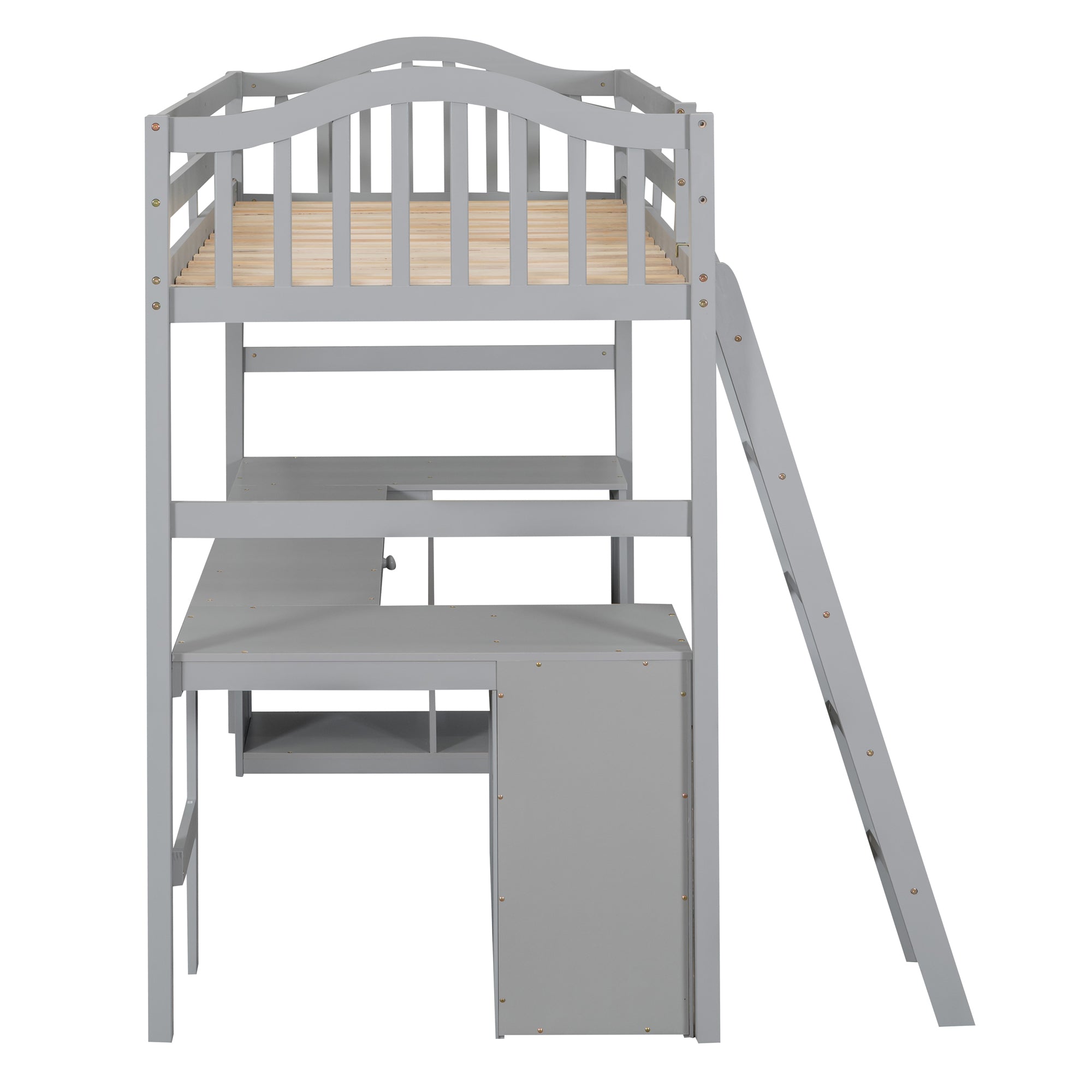 Twin size Loft Bed with Drawers, Cabinet, Shelves and Desk, Wooden Loft Bed with Desk - Gray(OLD SKU :LT000505AAE) - Atlantic Fine Furniture Melbourne FL
