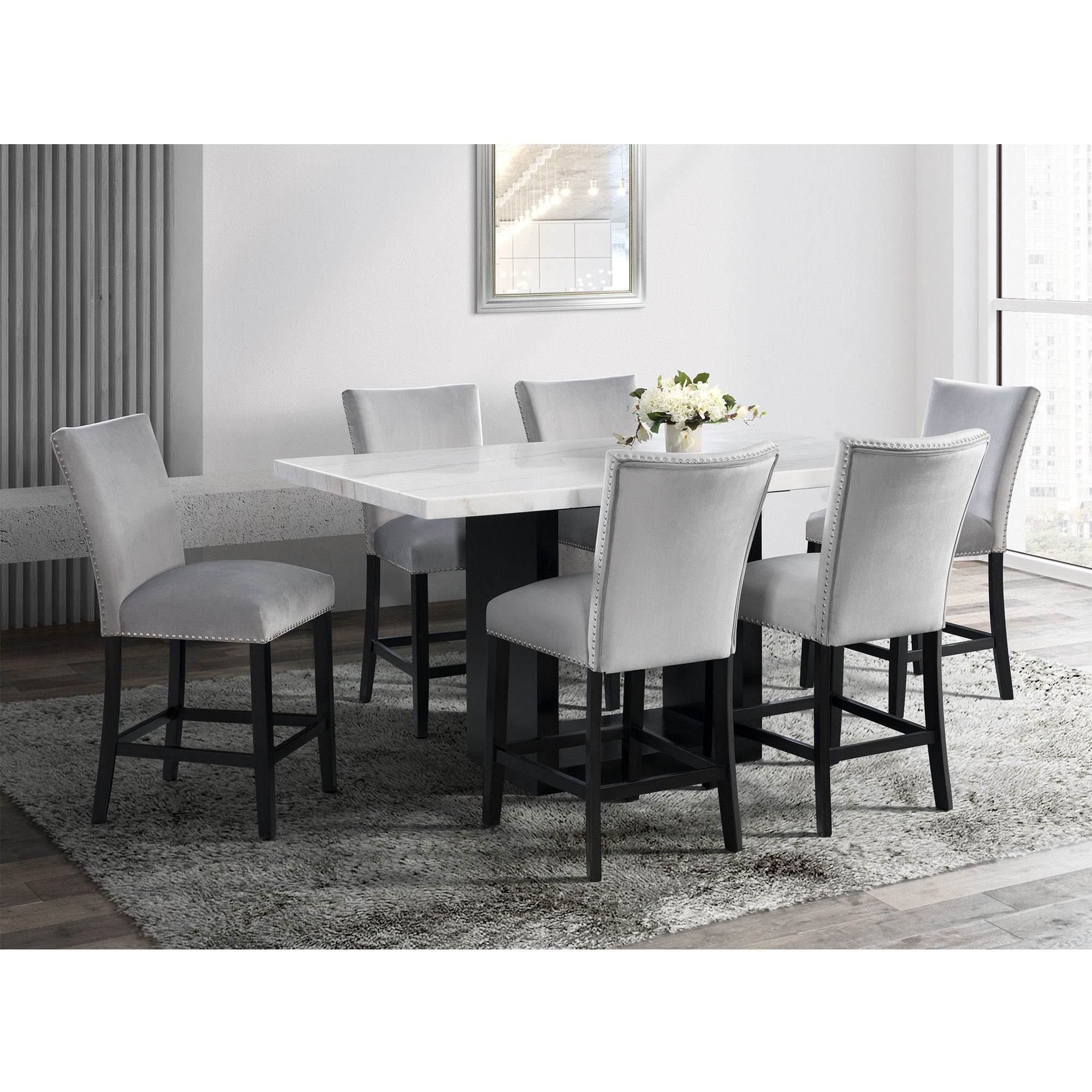 Valentino Counter Height Dining Set in Blue by Elements International