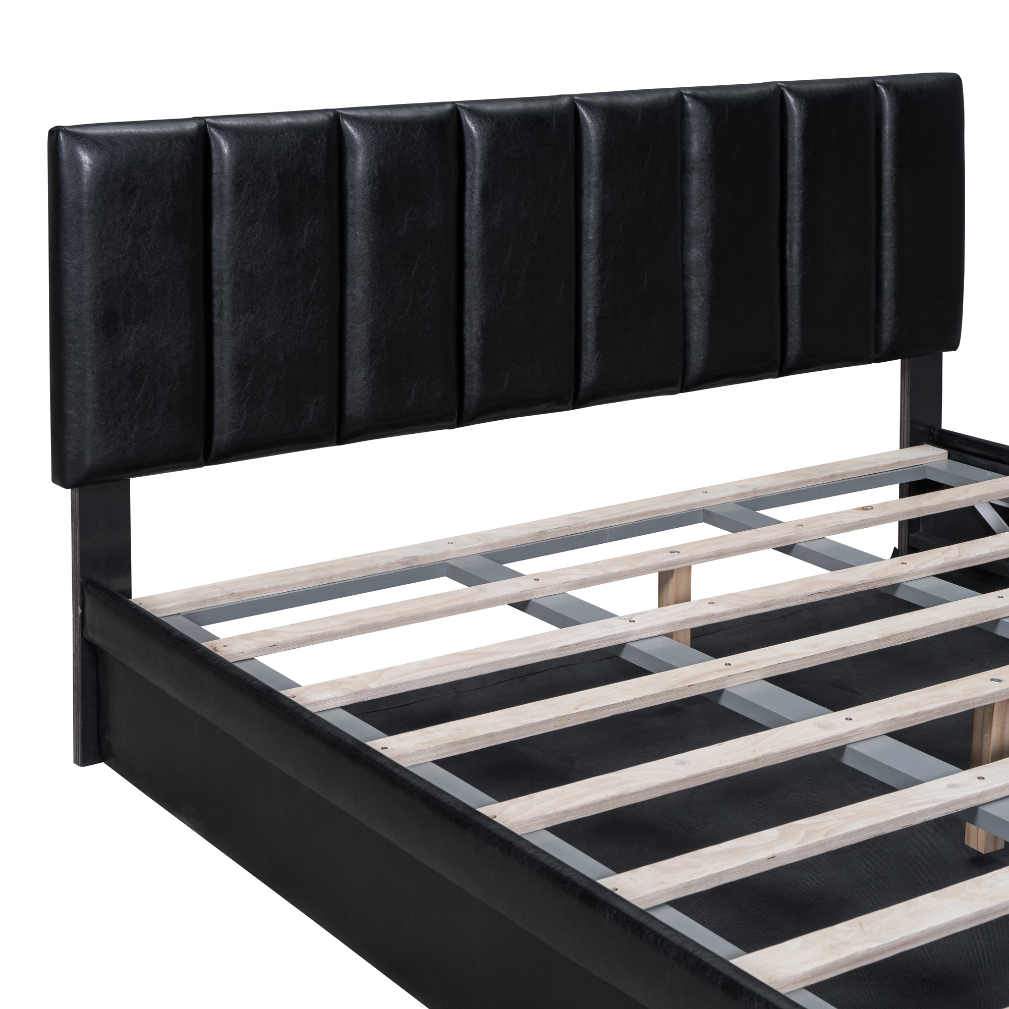 Queen Size Upholstered Bed with Hydraulic Storage System and Drawer, Black - Atlantic Fine Furniture Melbourne FL