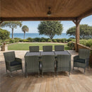 9 Piece Outdoor Patio Wicker Dining Set Patio Wicker Furniture Dining Set Glass Top - Gray / Black