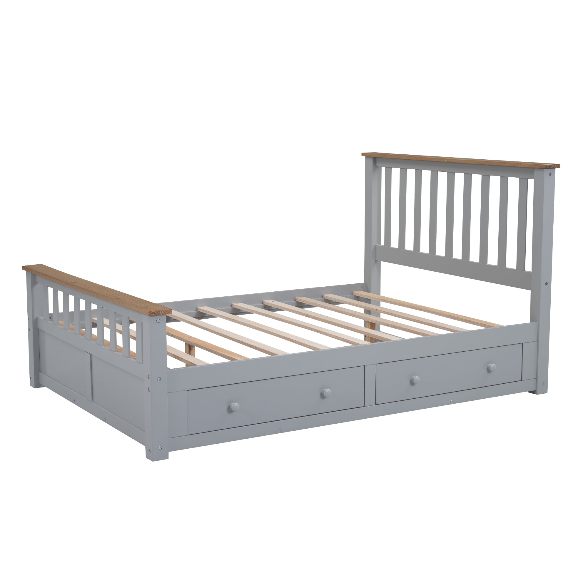 Full Size Wood Platform Bed with Two Drawers and Wooden Slat Support,Gray+Natrual - Atlantic Fine Furniture Melbourne FL
