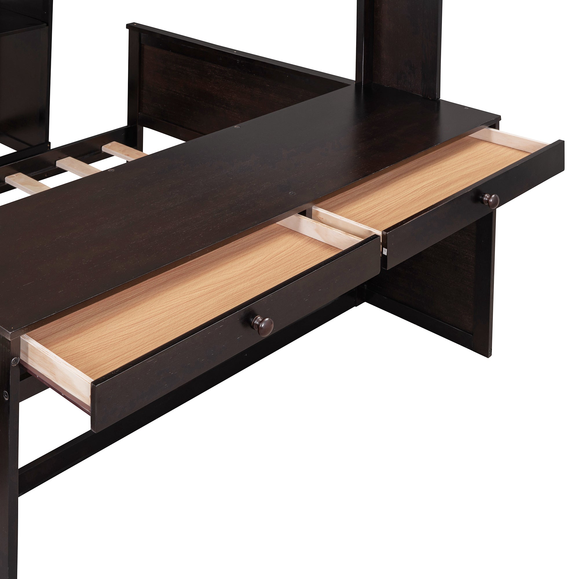 Full size Loft Bed with a twin size Stand-alone bed, Shelves,Desk,and Wardrobe-Espresso - Atlantic Fine Furniture Melbourne FL