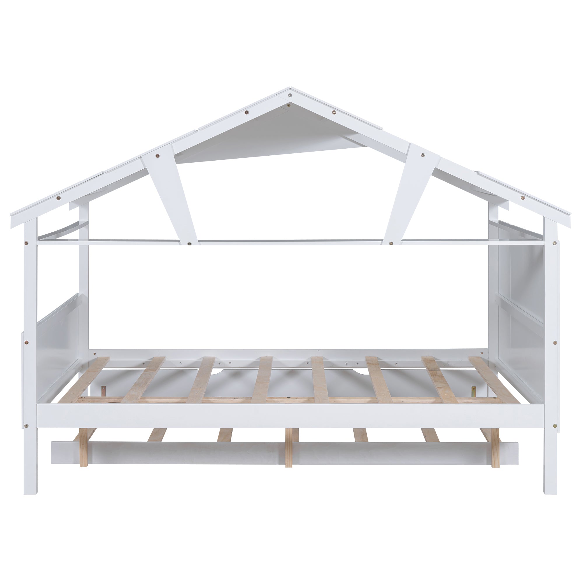 Wood Full Size House Bed with Twin Size Trundle and Storage, White - Atlantic Fine Furniture Melbourne FL