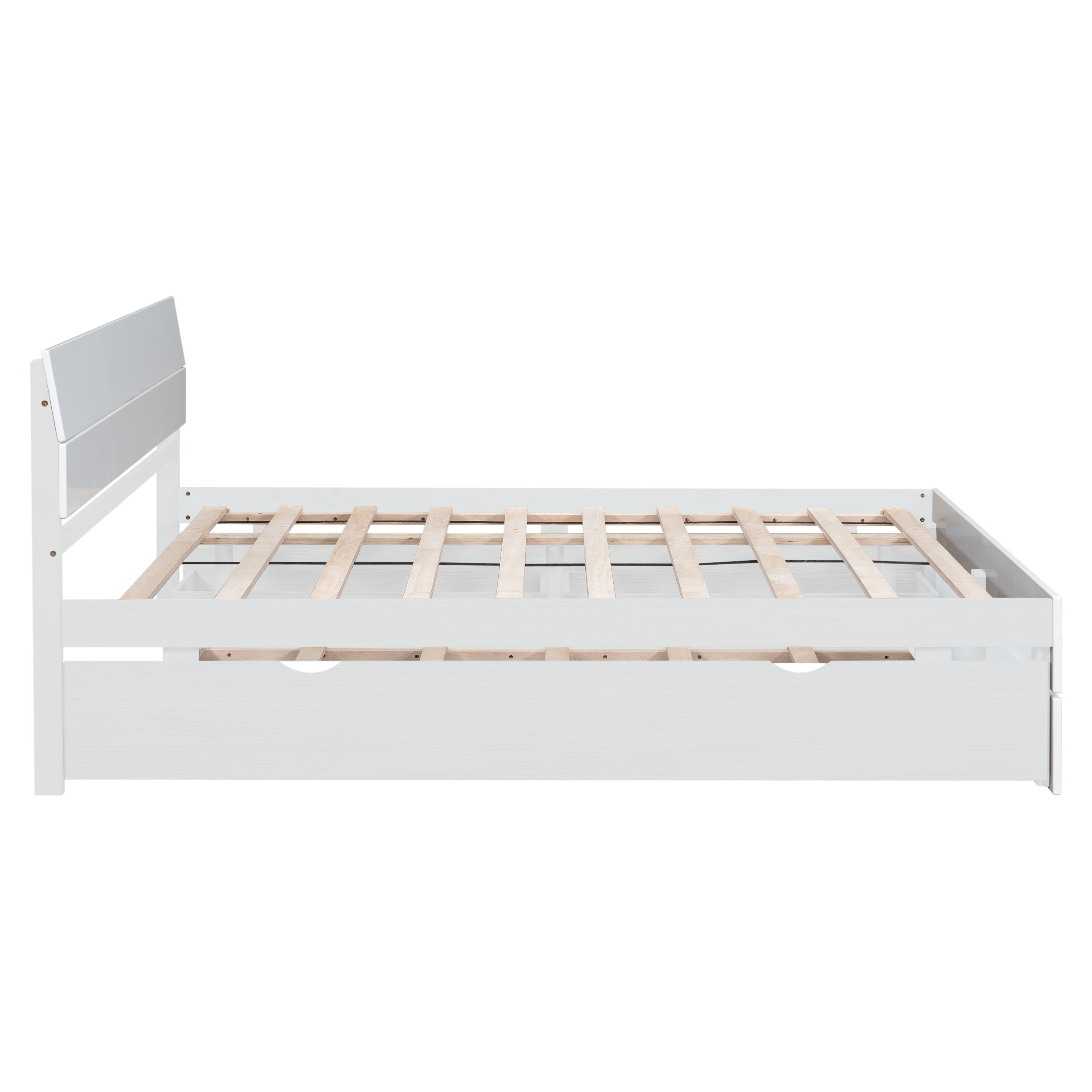 Modern Full Bed Frame With Twin Size Trundle And 2 Drawers For White High Gloss and Washed White Color