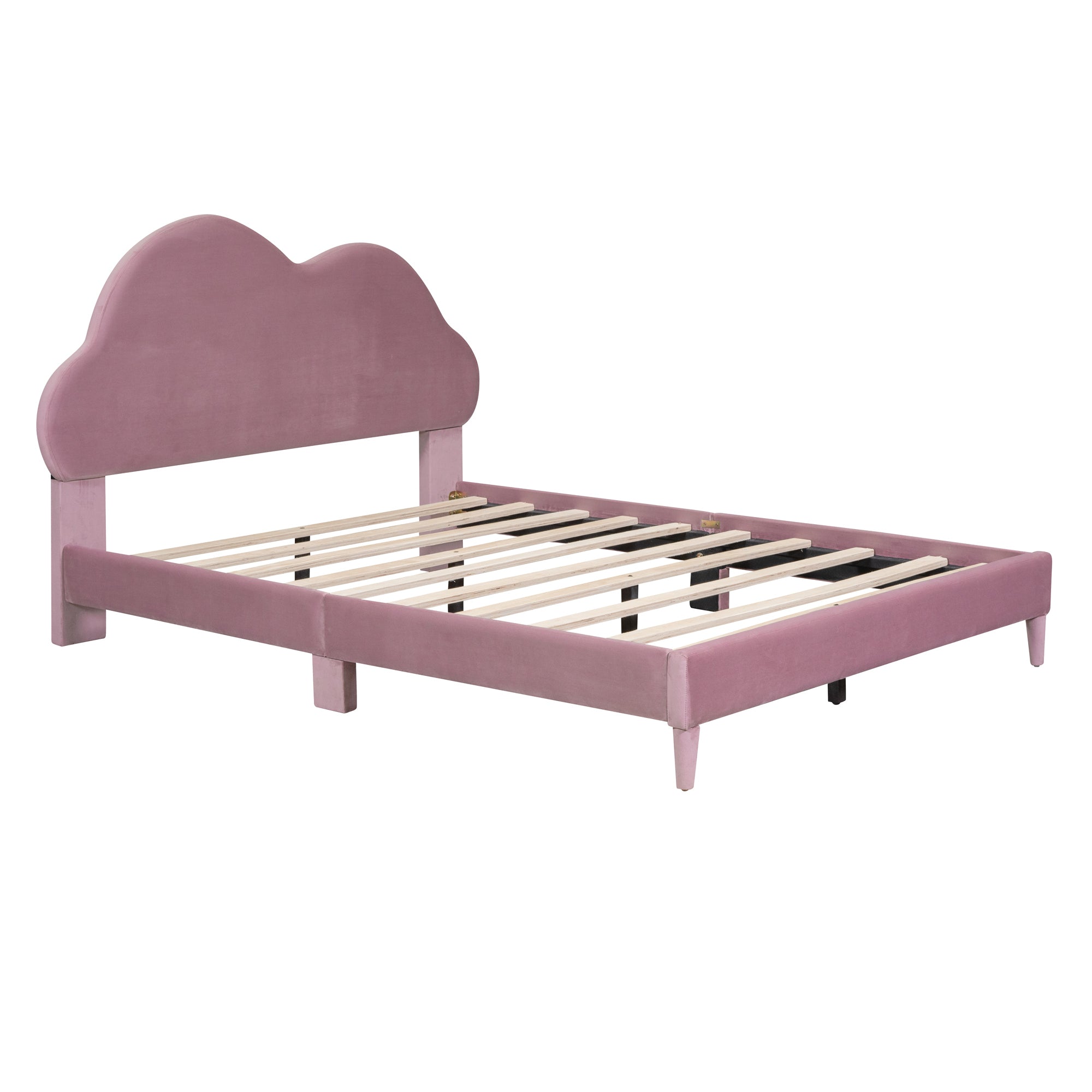 Full size Upholstered Cloud-Shape Bed ,Velvet Platform Bed with Headboard,No Box-spring Needed,Pink - Atlantic Fine Furniture Melbourne FL