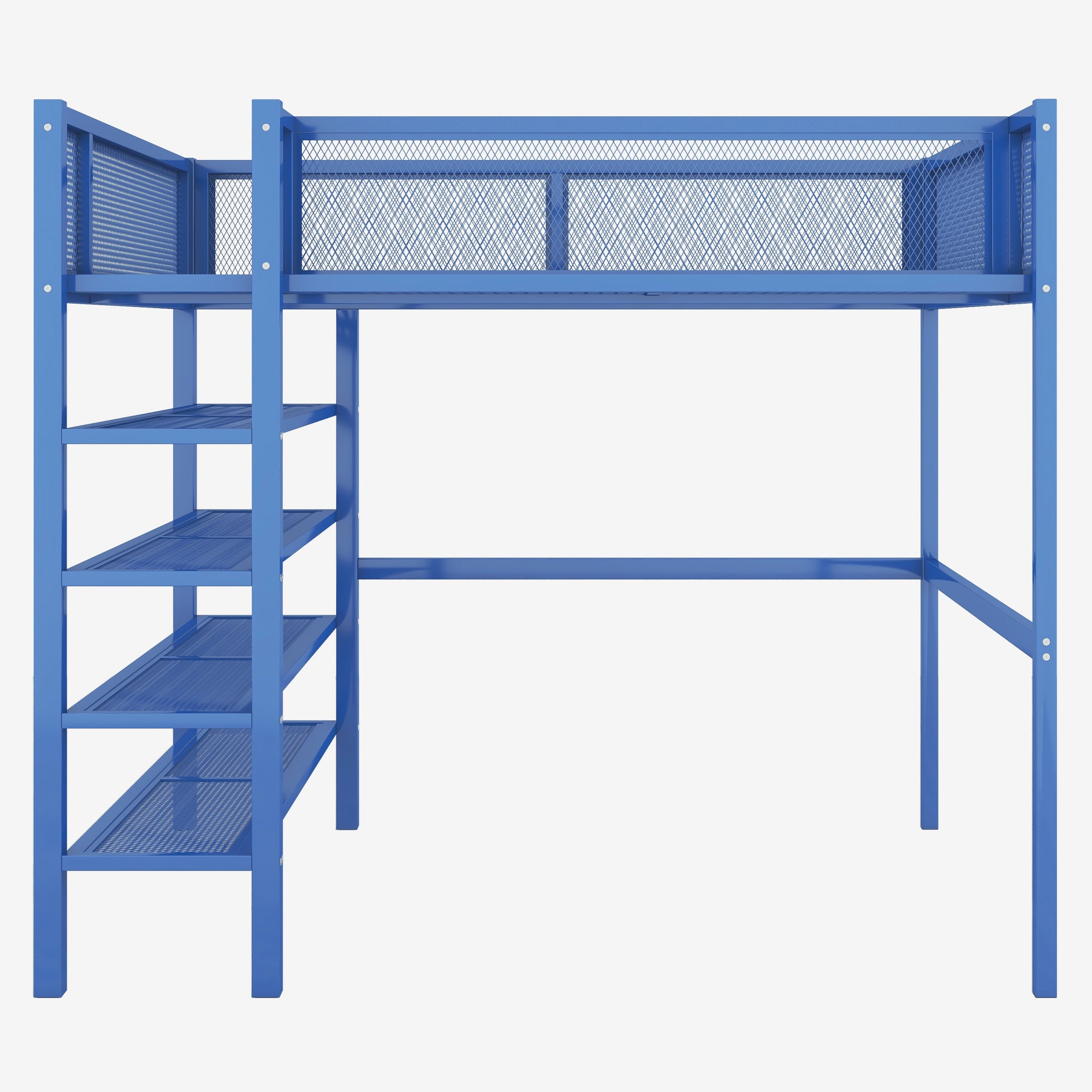 Full Size Metal Loft Bed with 4-Tier Shelves and Storage, Blue - Atlantic Fine Furniture Melbourne FL