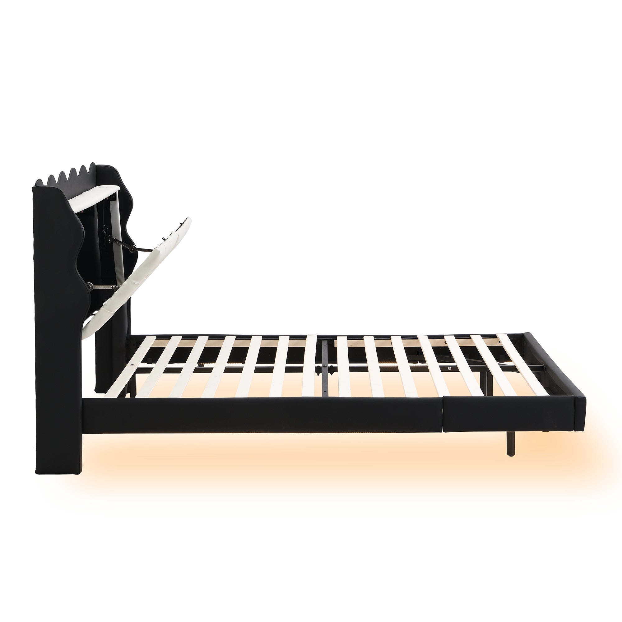 Full Size Upholstery Platform Bed Frame with LED Light Strips and Built-in Storage Space,Black - Atlantic Fine Furniture Melbourne FL