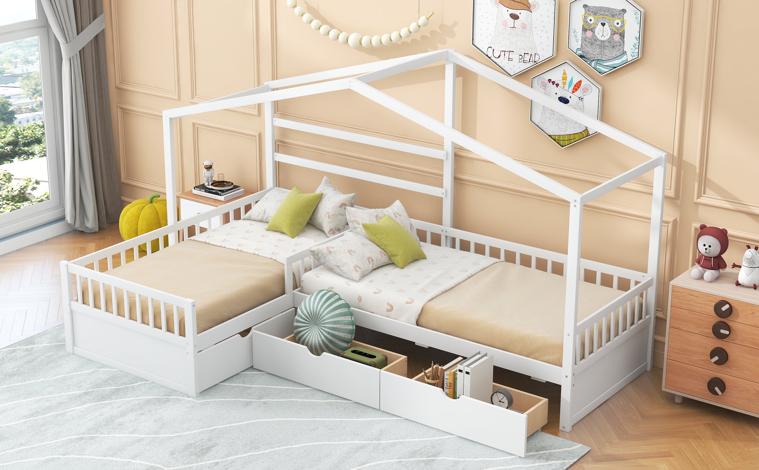 Twin Size House Platform Bed with Three Storage Drawers,White - Atlantic Fine Furniture Melbourne FL