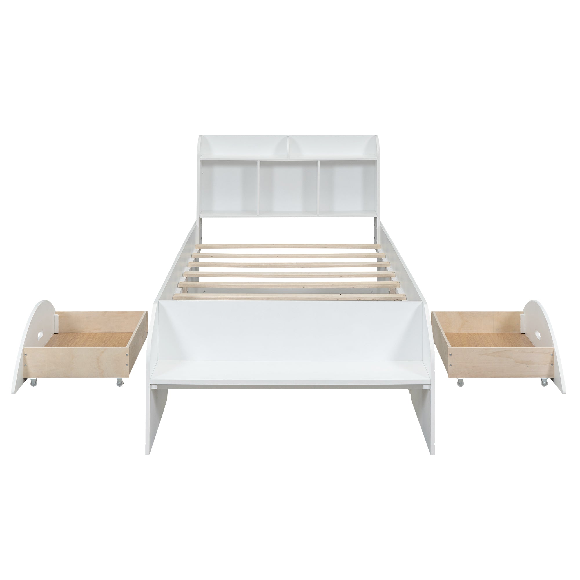 Wood Twin Size Platform Bed with 2 Drawers, Storage Headboard and Footboard, White - Atlantic Fine Furniture Melbourne FL