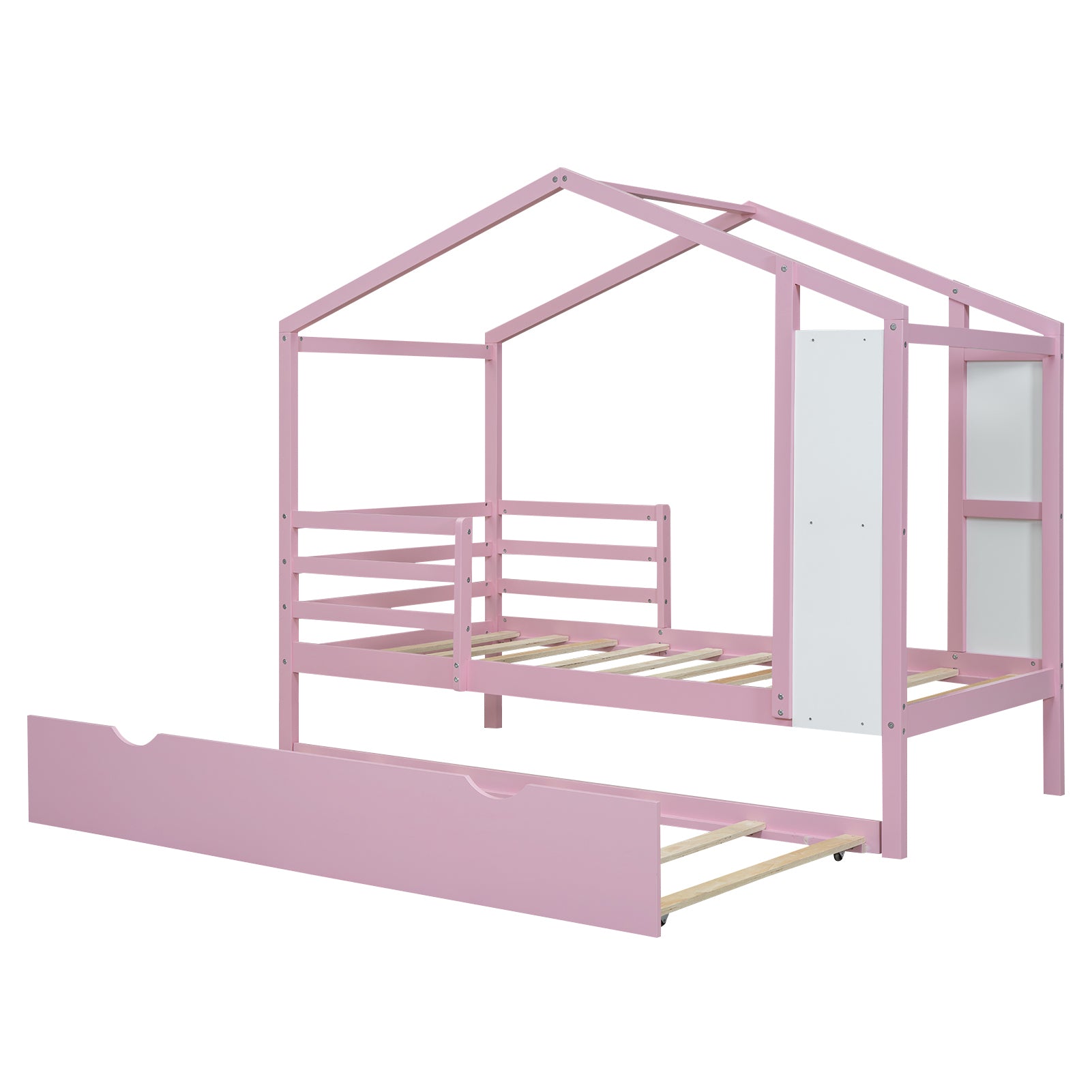 Twin Size Wood House Bed with Fence and Writing Board,Pink - Atlantic Fine Furniture Melbourne FL