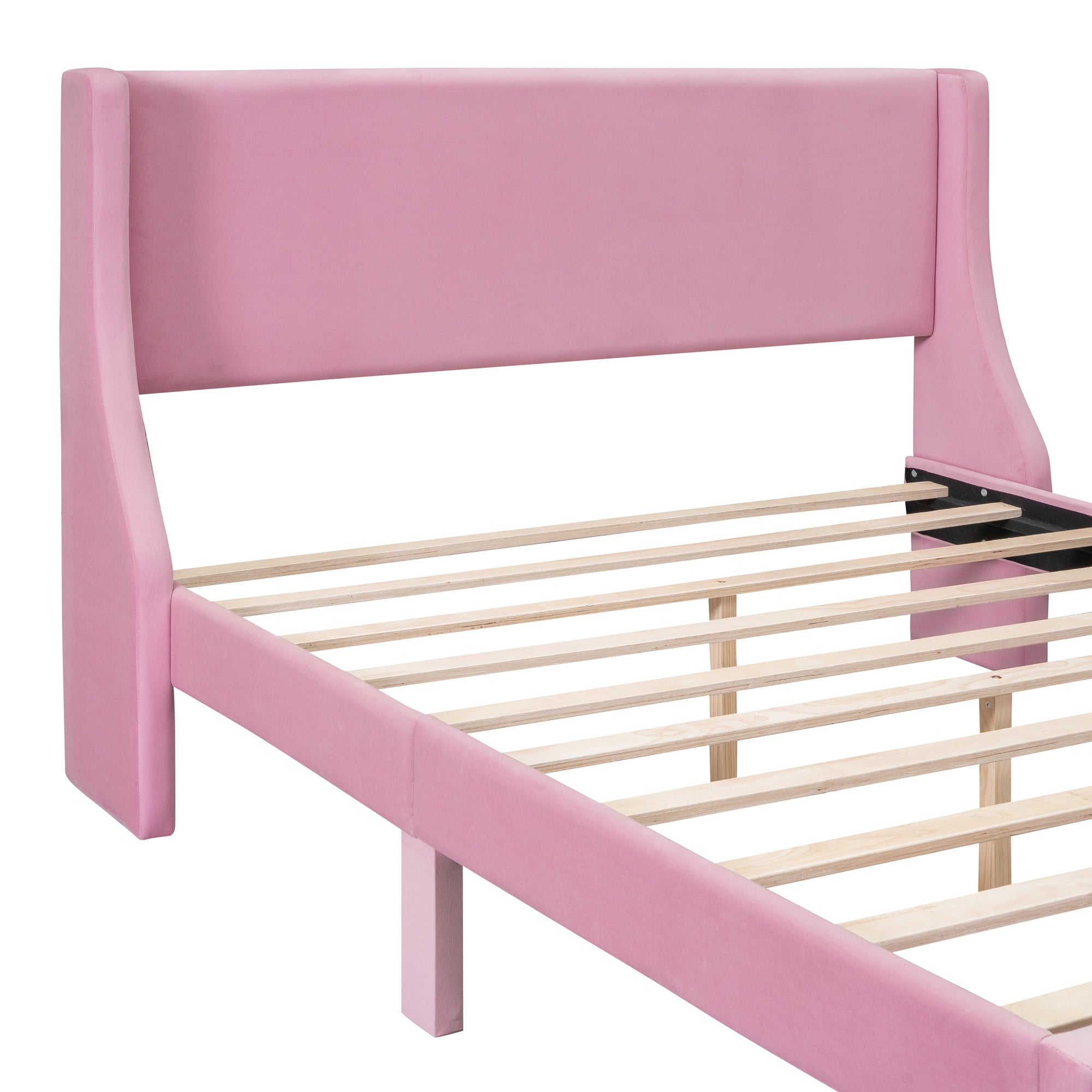 Queen Size Storage Bed Velvet Upholstered Platform Bed with a Big Drawer - Pink - Atlantic Fine Furniture Melbourne FL