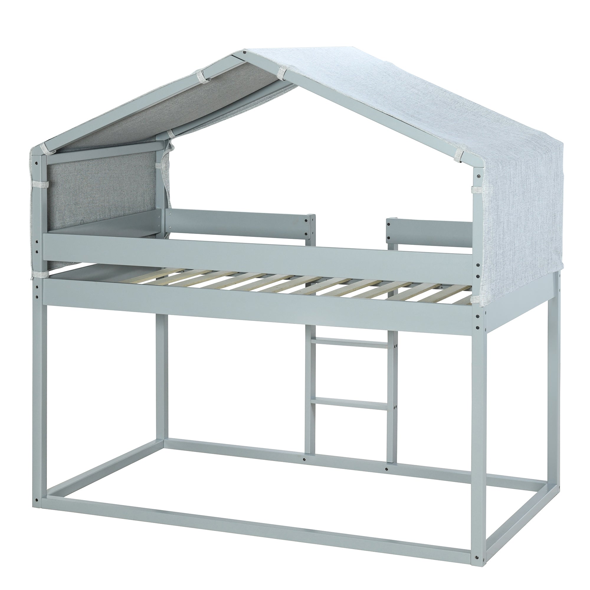 Twin Over Twin Bunk Bed Wood Bed with Tent, Gray - Atlantic Fine Furniture Melbourne FL