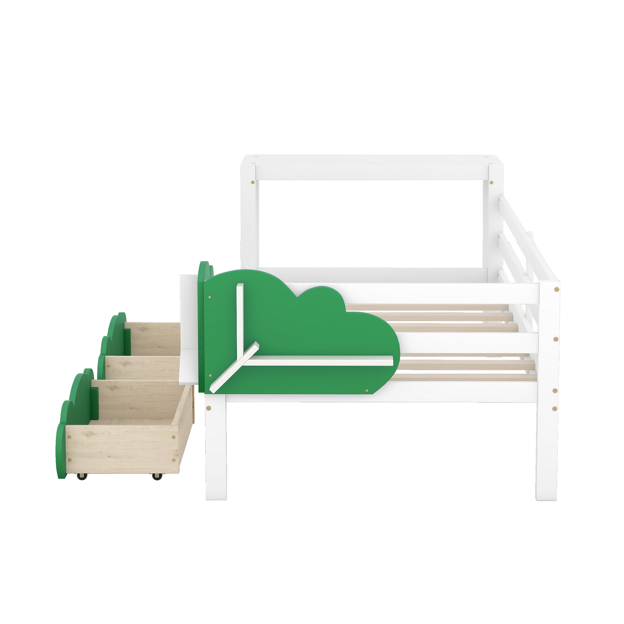 Twin Size Daybed with Desk, Green Leaf Shape Drawers and Shelves, White - Atlantic Fine Furniture Melbourne FL