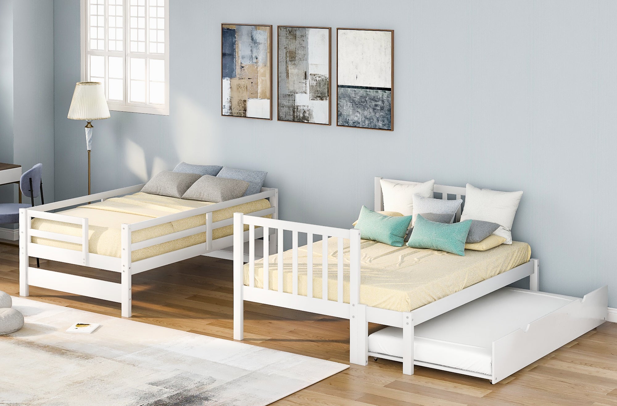 Twin over Twin/Full Bunk Bed with Twin Size Trundle (White)(OLD SKU :LP000025AAK) - Atlantic Fine Furniture Melbourne FL