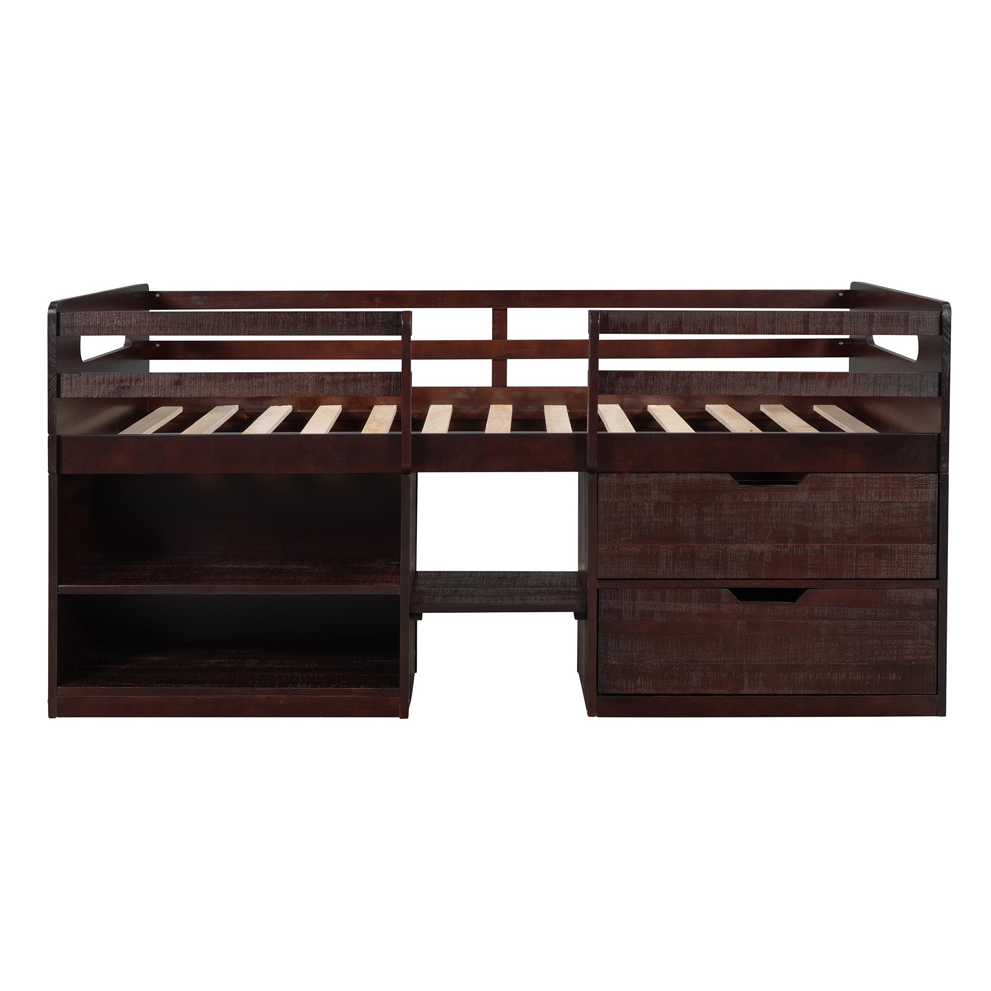 Twin size Loft Bed with Two Shelves and Two drawers (Antique Espresso) - Atlantic Fine Furniture Melbourne FL
